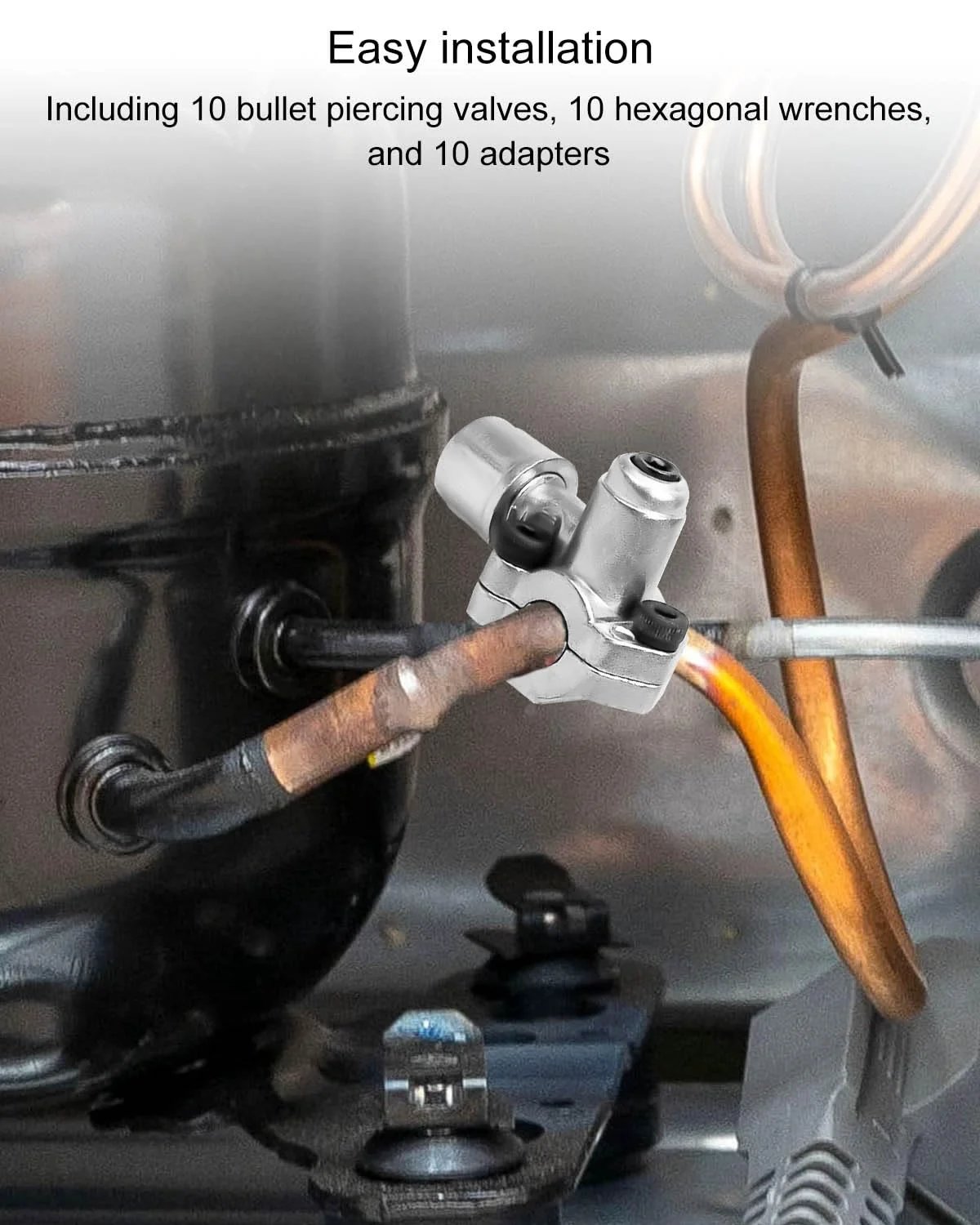 10 Pack Bullet Piercing Refrigerator Line Tap Valves For Quick Leak Free Connection installed on refrigerant line