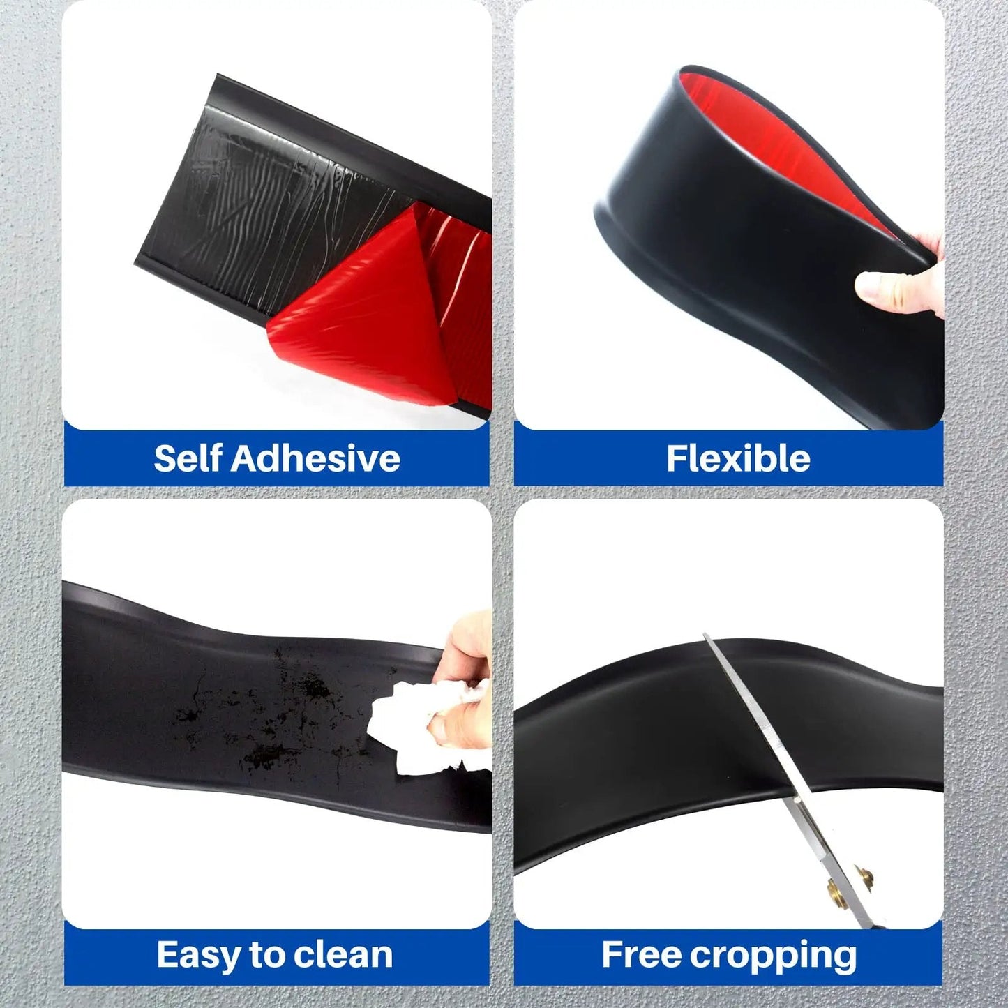Self Adhesive Vinyl Baseboard Moulding 4 Inch By 20 Feet Black Peel And Stick Wall Cove Base Moulding Trim features self-adhesive and flexible design.