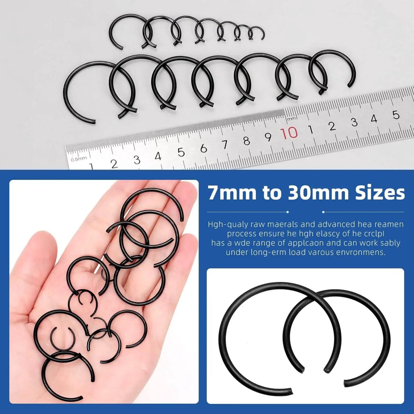 DIY Ready 322 Piece Metric Round Wire Snap Ring Kit 7mm To 30mm Internal Circlips Retaining Rings in clear case on display