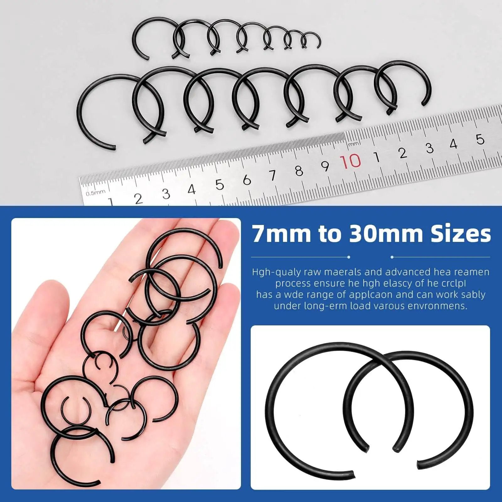 DIY Ready 322 Piece Metric Round Wire Snap Ring Kit 7mm To 30mm Internal Circlips Retaining Rings in clear case on display