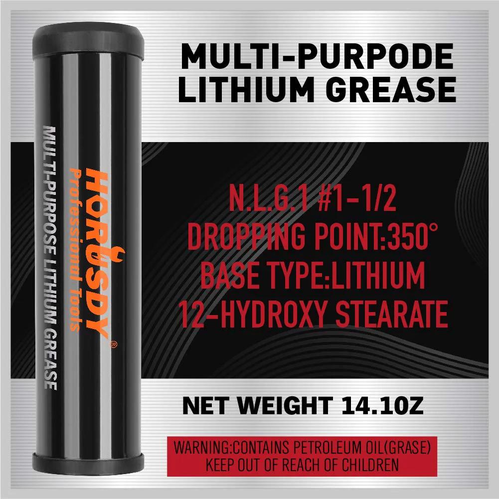 HORUSDY Multi-Purpose Lithium Grease tube with labeling, 14.1 oz net weight, suitable for Heavy Duty Grease Gun Kit With 14oz Tubes