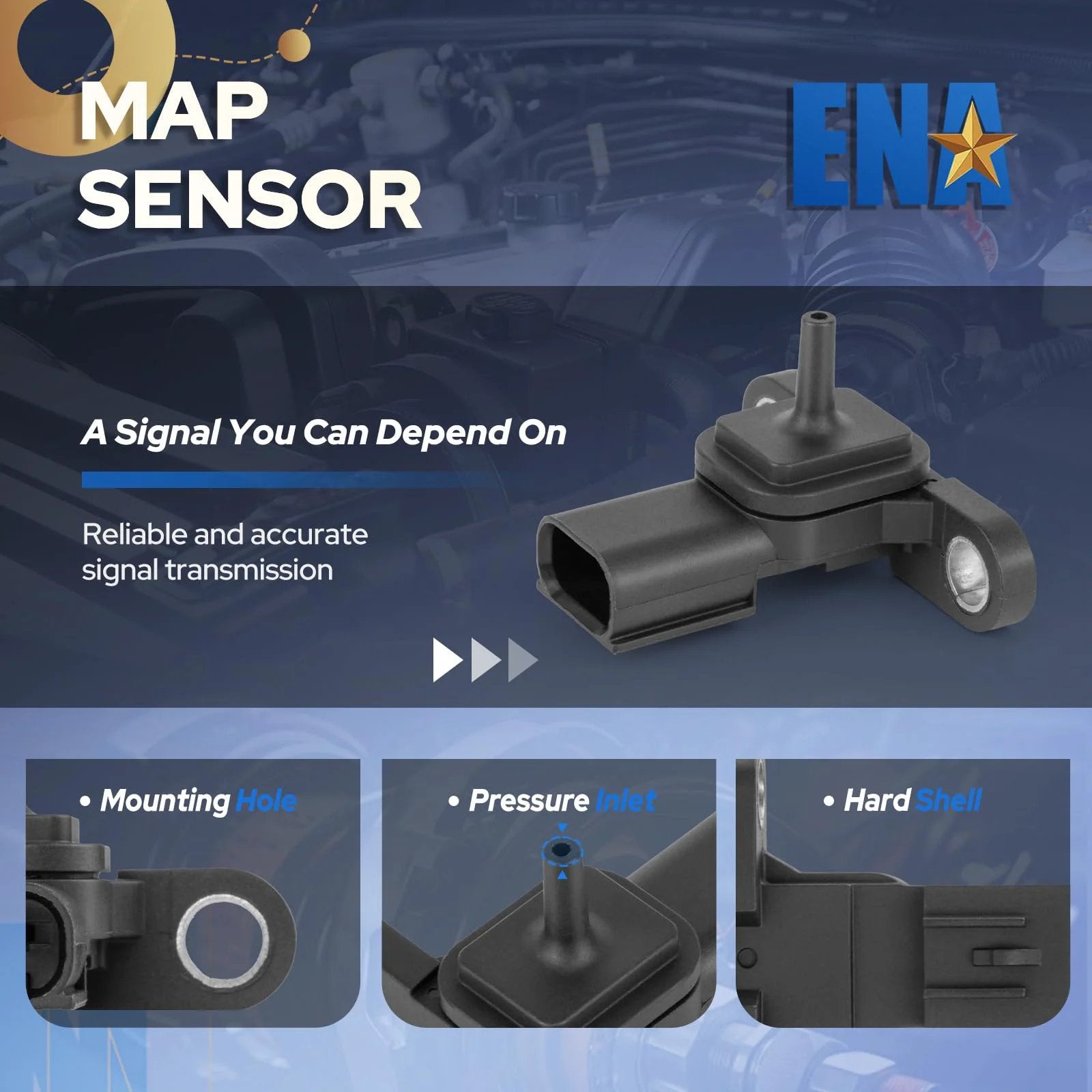 MAP Sensor For Toyota Vehicles 2018 2025 Works With RAV4 Prime Camry Highlander Sienna Corolla Venza Corolla Cross Prius Tundra Crown Sequoia Avalon Replacement AS689 Engine Sensor with labeled features.
