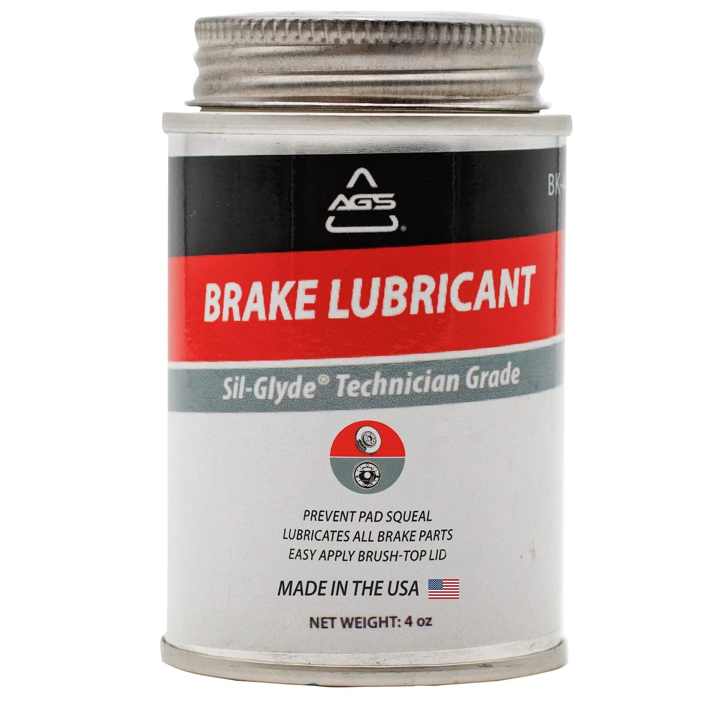 Premium 4oz Brush Top SIL Glyde Silicone Brake Grease for Calipers and Brake Lubrication, High Temperature Safe can front view