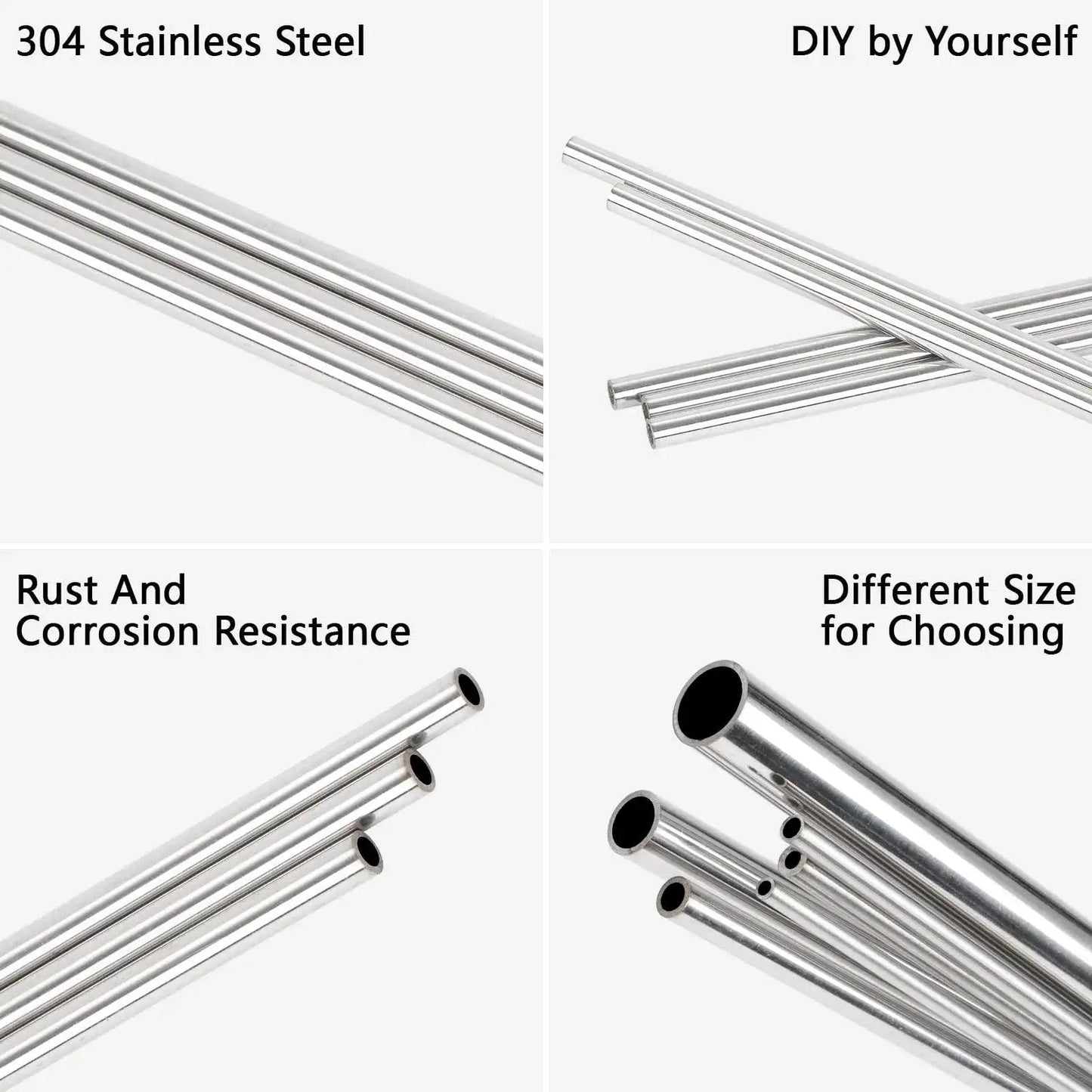 Durable 304 Stainless Steel Tube Half Inch OD Round Pipe Metal Tubing Ten Inch Length One Millimeter Wall Thick Four Pack for DIY Projects