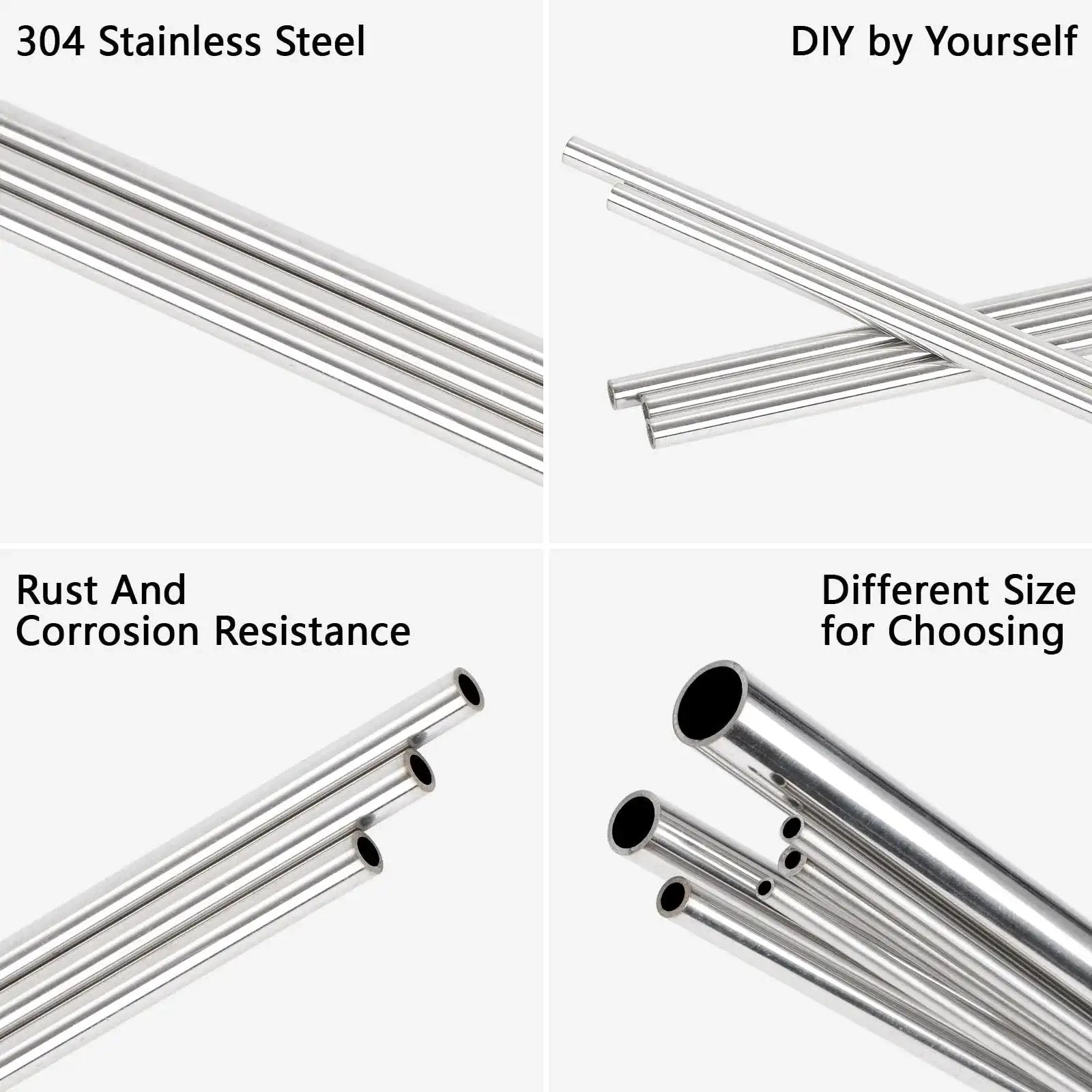 Durable 304 Stainless Steel Tube Half Inch OD Round Pipe Metal Tubing Ten Inch Length One Millimeter Wall Thick Four Pack for DIY Projects
