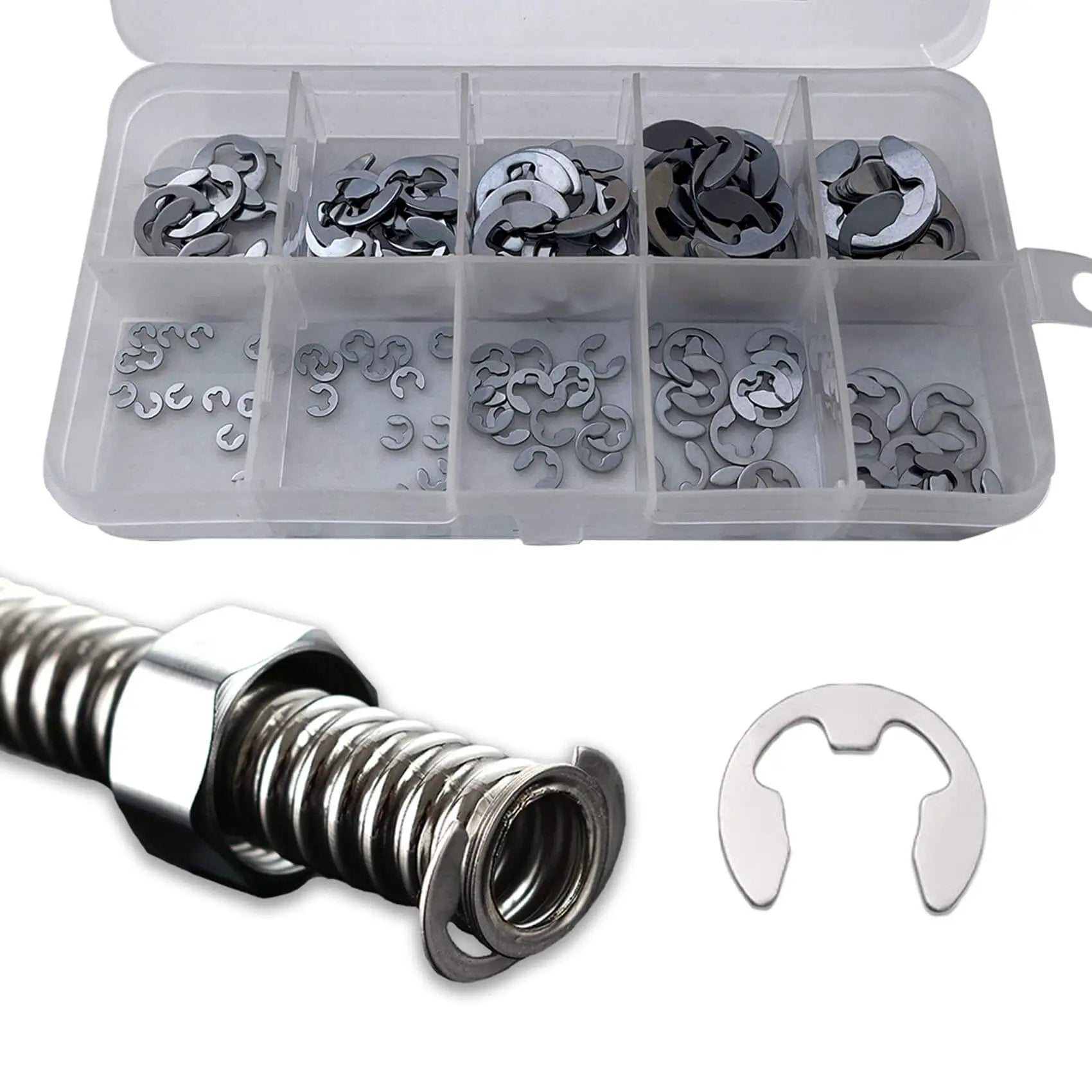 External Retaining Rings Set 120 Pcs Stainless Steel 304 E Clips Circlips Snap Rings Assortment Kit