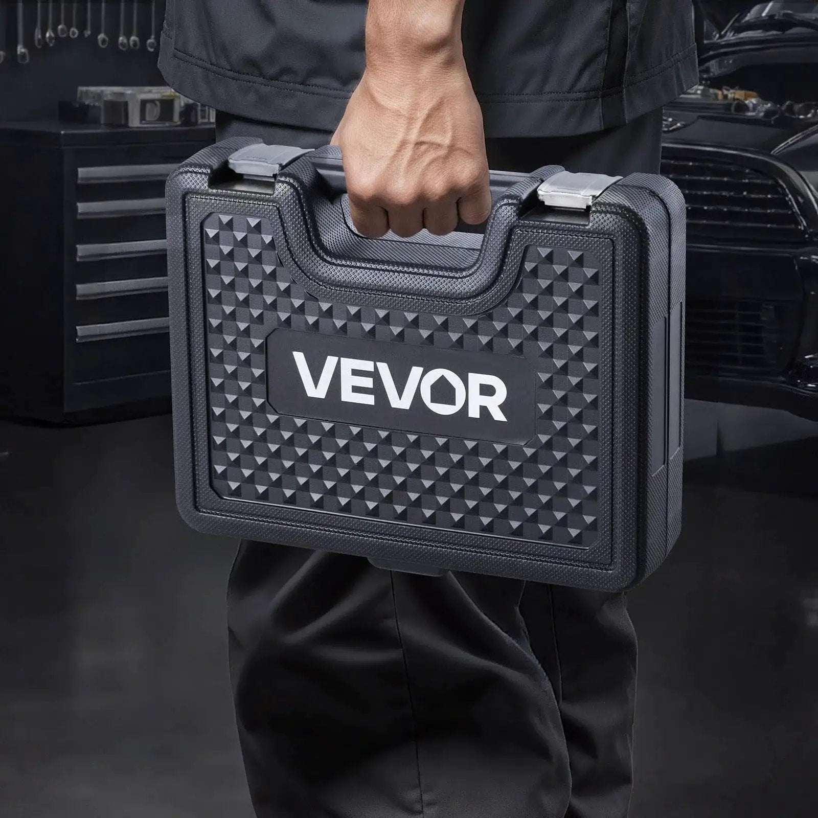 Person holding case of Bicycle Bearing Press Kit For Wheel And Hub Installation with Bushings and Wrenches 25-Piece Set