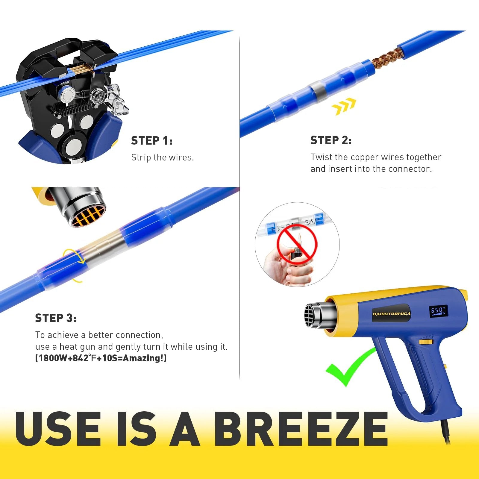 Installation steps for 340 Pcs Solder Seal Wire Connectors Kit Dockside Ready Marine Grade Heat Shrink Butt Splice Terminals