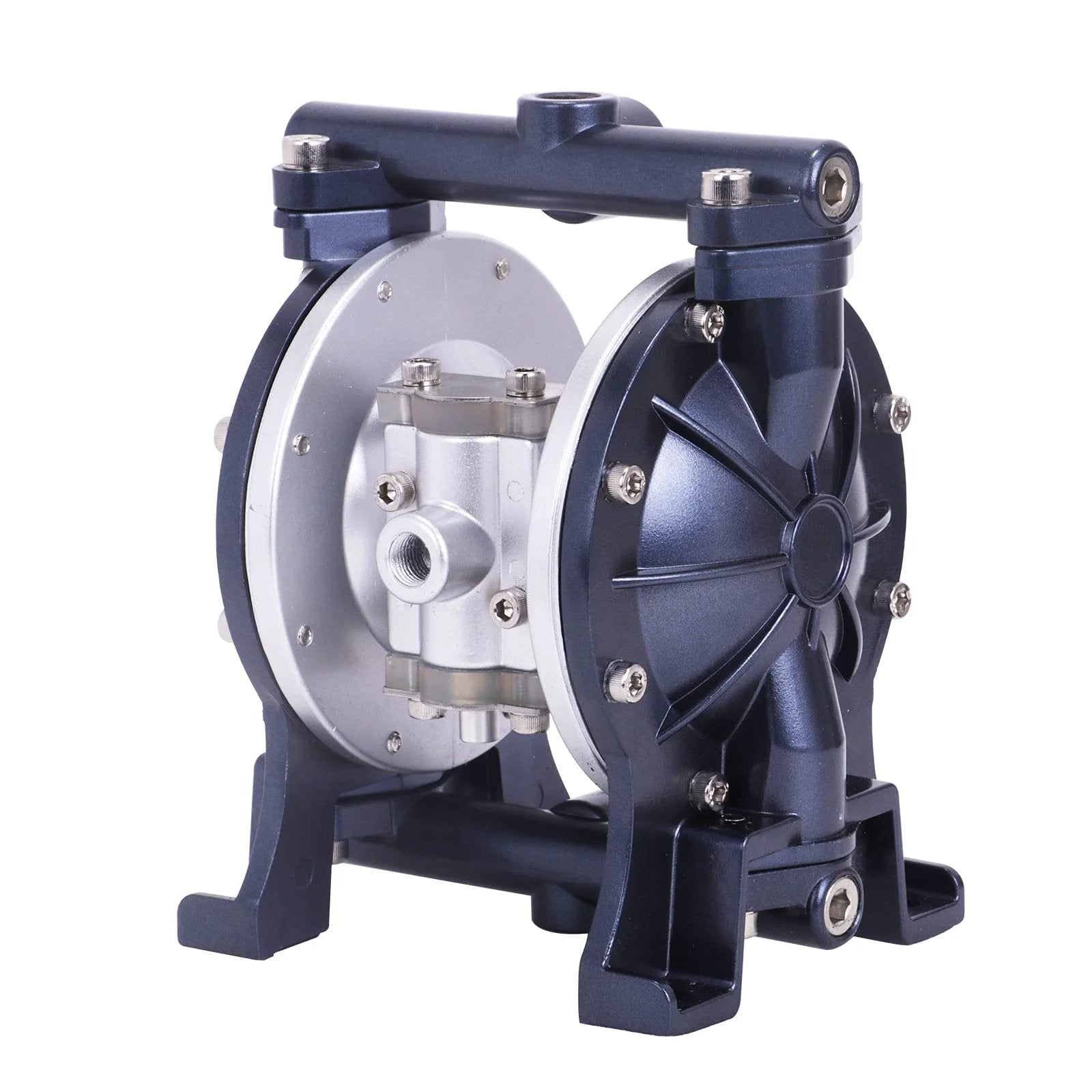 Front view of Workhorse Air Operated Diaphragm Pump For Chemical Transfer, Pneumatic Double Diaphragm Pump With 3/8 Inlet And Outlet, 1/4 In Air Inlet, 18 L/min Flow, Low Noise, Durable Industrial Pump MXBAOHENG.