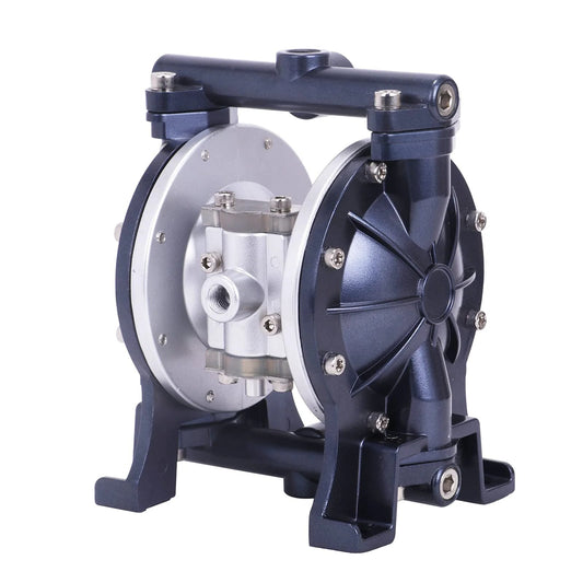 Front view of Workhorse Air Operated Diaphragm Pump For Chemical Transfer, Pneumatic Double Diaphragm Pump With 3/8 Inlet And Outlet, 1/4 In Air Inlet, 18 L/min Flow, Low Noise, Durable Industrial Pump MXBAOHENG.