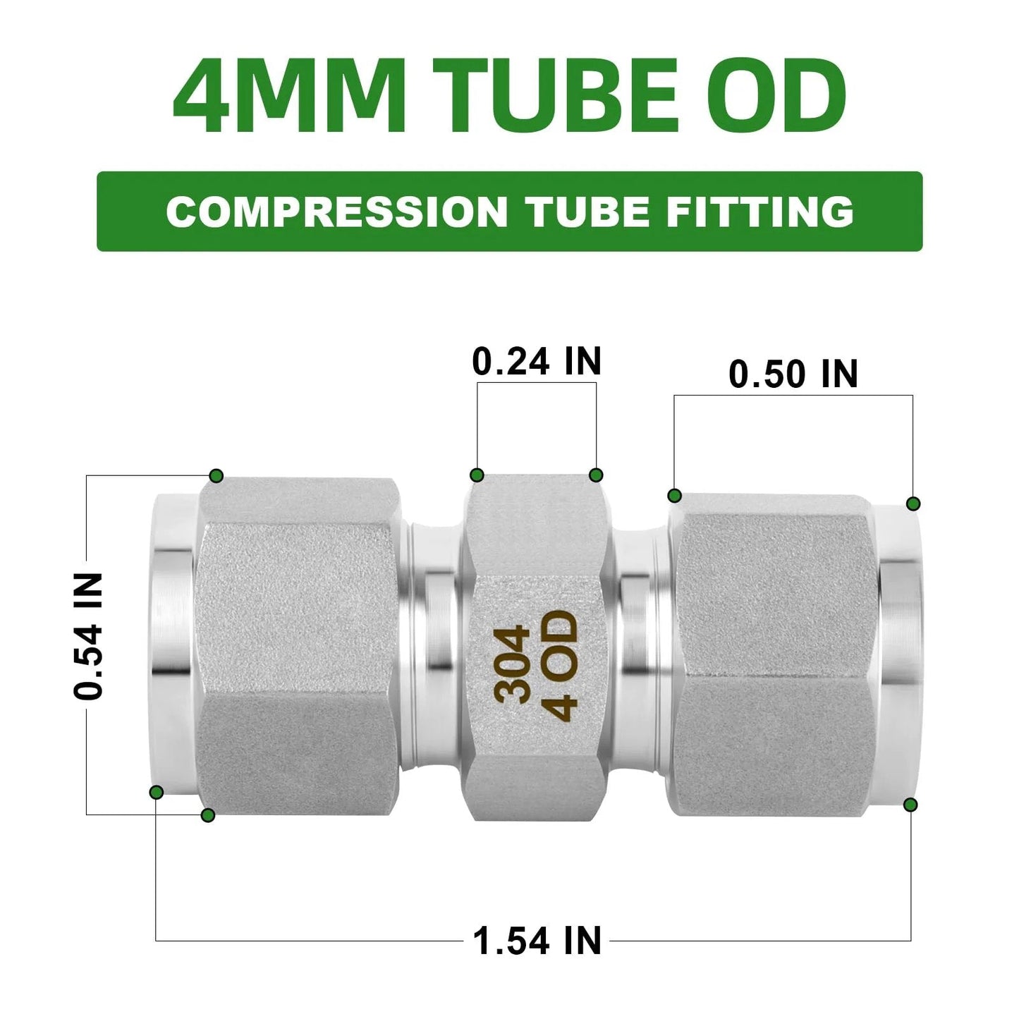 Premium 304 Stainless Steel Compression Tube Fitting Connector 5 Pack Straight Adapters 4mm Tube OD To 4mm OD Leakproof Corrosion Resistant
