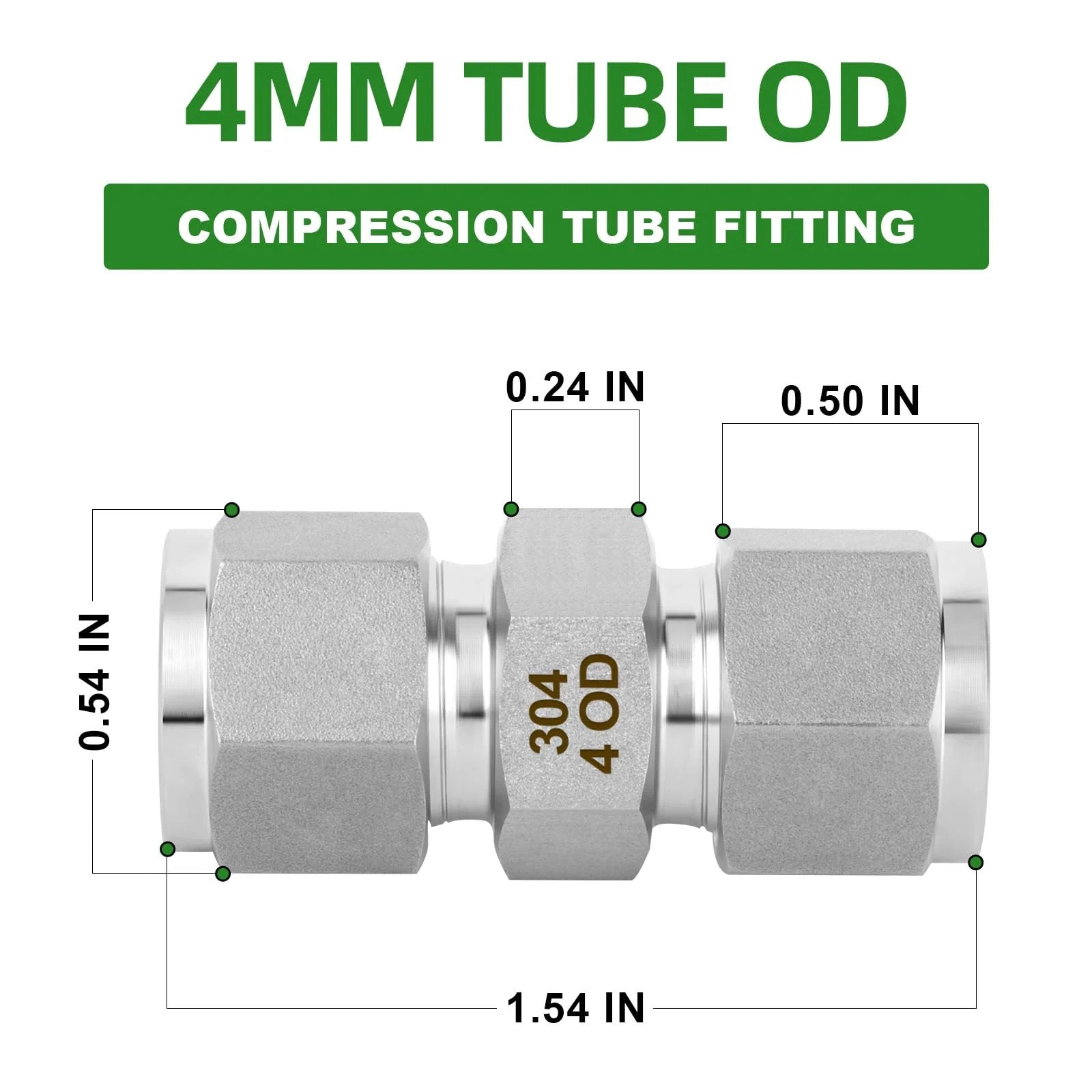 Premium 304 Stainless Steel Compression Tube Fitting Connector 5 Pack Straight Adapters 4mm Tube OD To 4mm OD Leakproof Corrosion Resistant