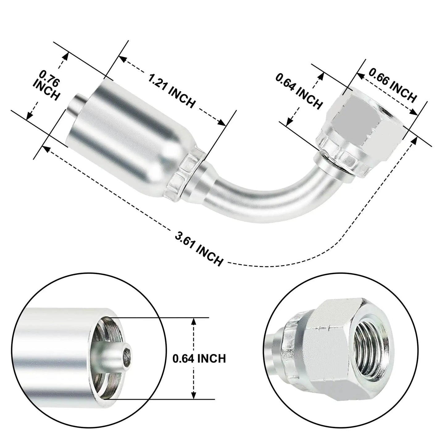 Quarter Inch Hydraulic Fittings 90 Degree JIC Hose Crimp Kit with dimensions and details of swivel ends, heavy duty replacement by ANCIMOON.