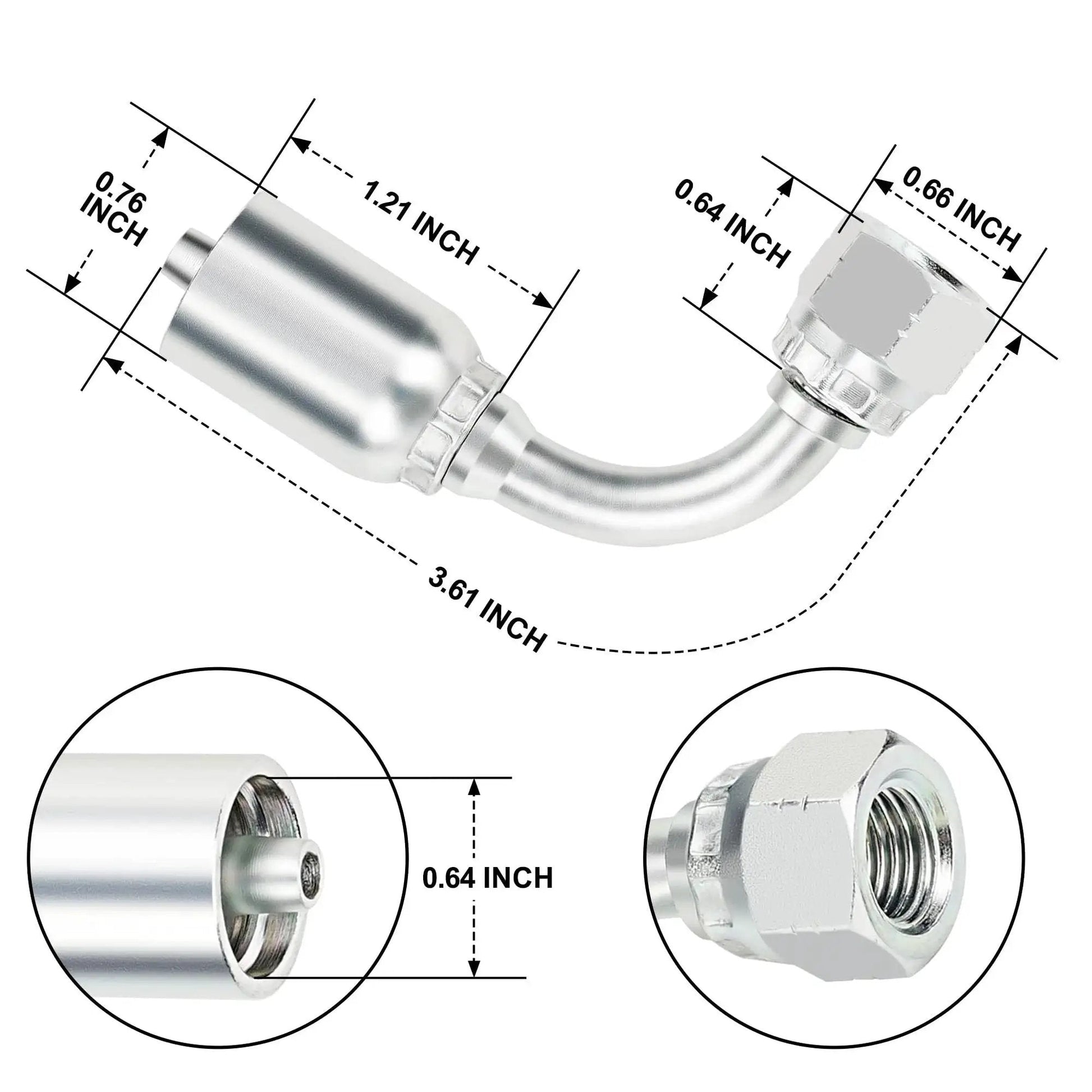 Quarter Inch Hydraulic Fittings 90 Degree JIC Hose Crimp Kit with dimensions and details of swivel ends, heavy duty replacement by ANCIMOON.