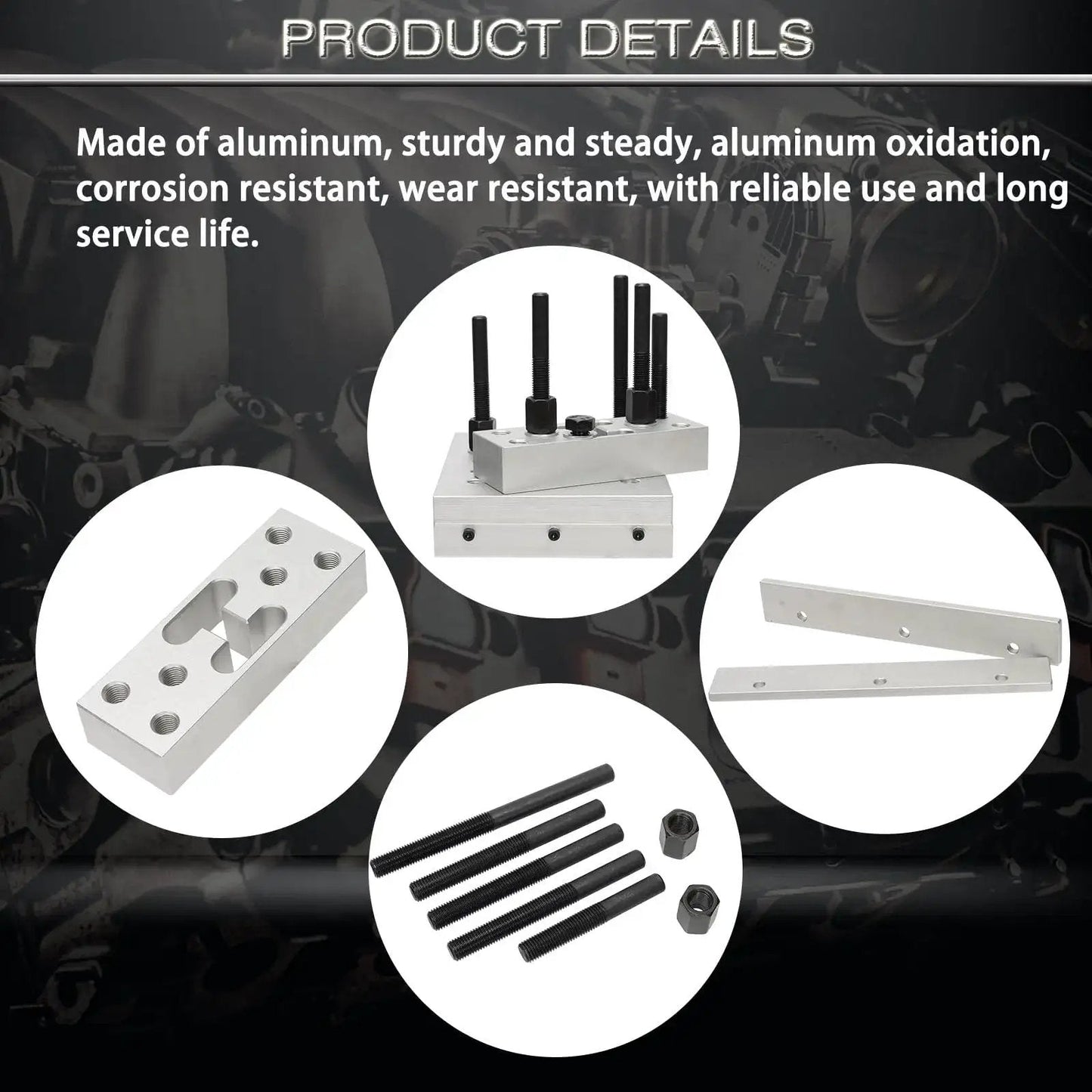 Universal Drill Press Support Block Plate Tool Set Kit, aluminum parts, for bearing and bushing repair, 30 ton capacity
