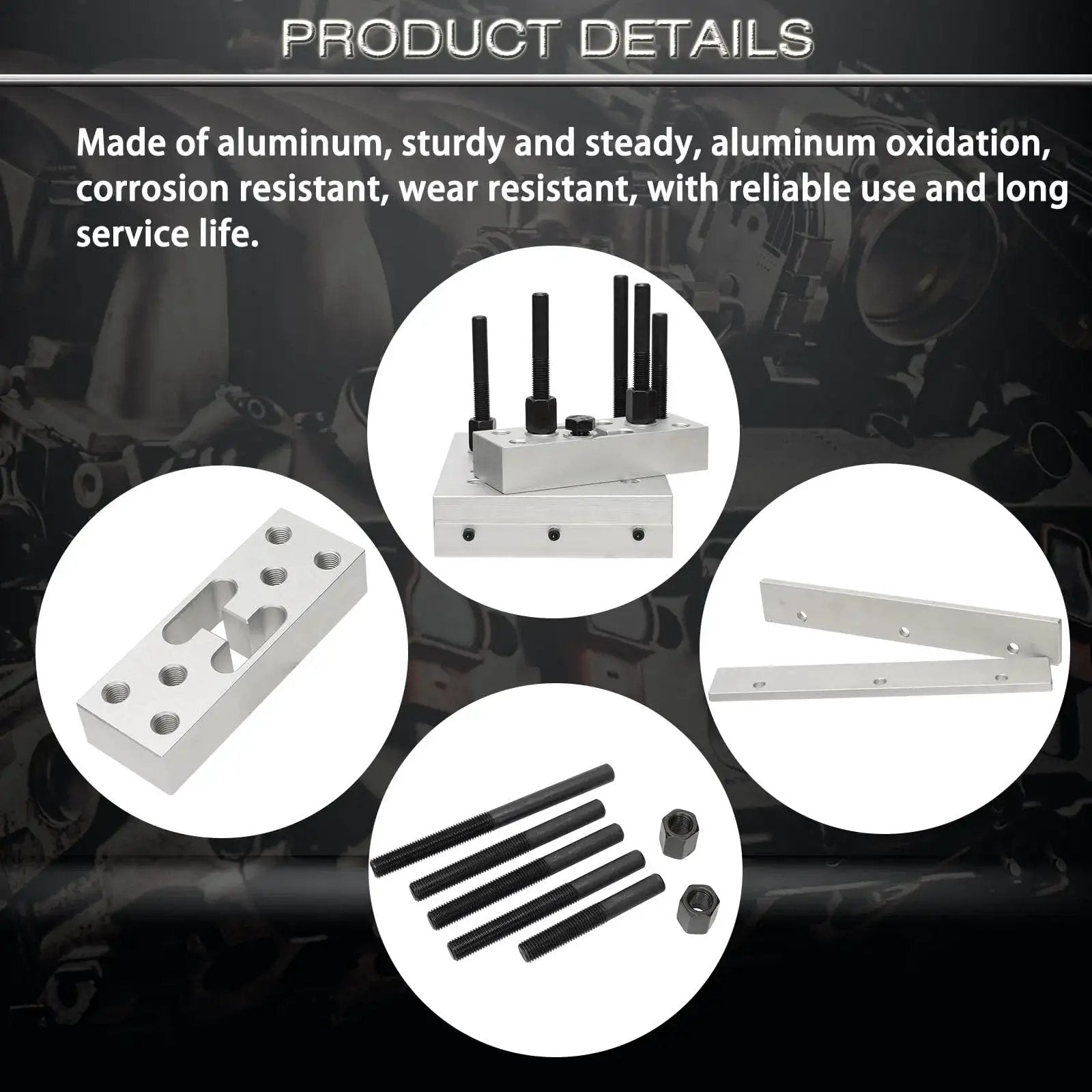 Universal Drill Press Support Block Plate Tool Set Kit, aluminum parts, for bearing and bushing repair, 30 ton capacity