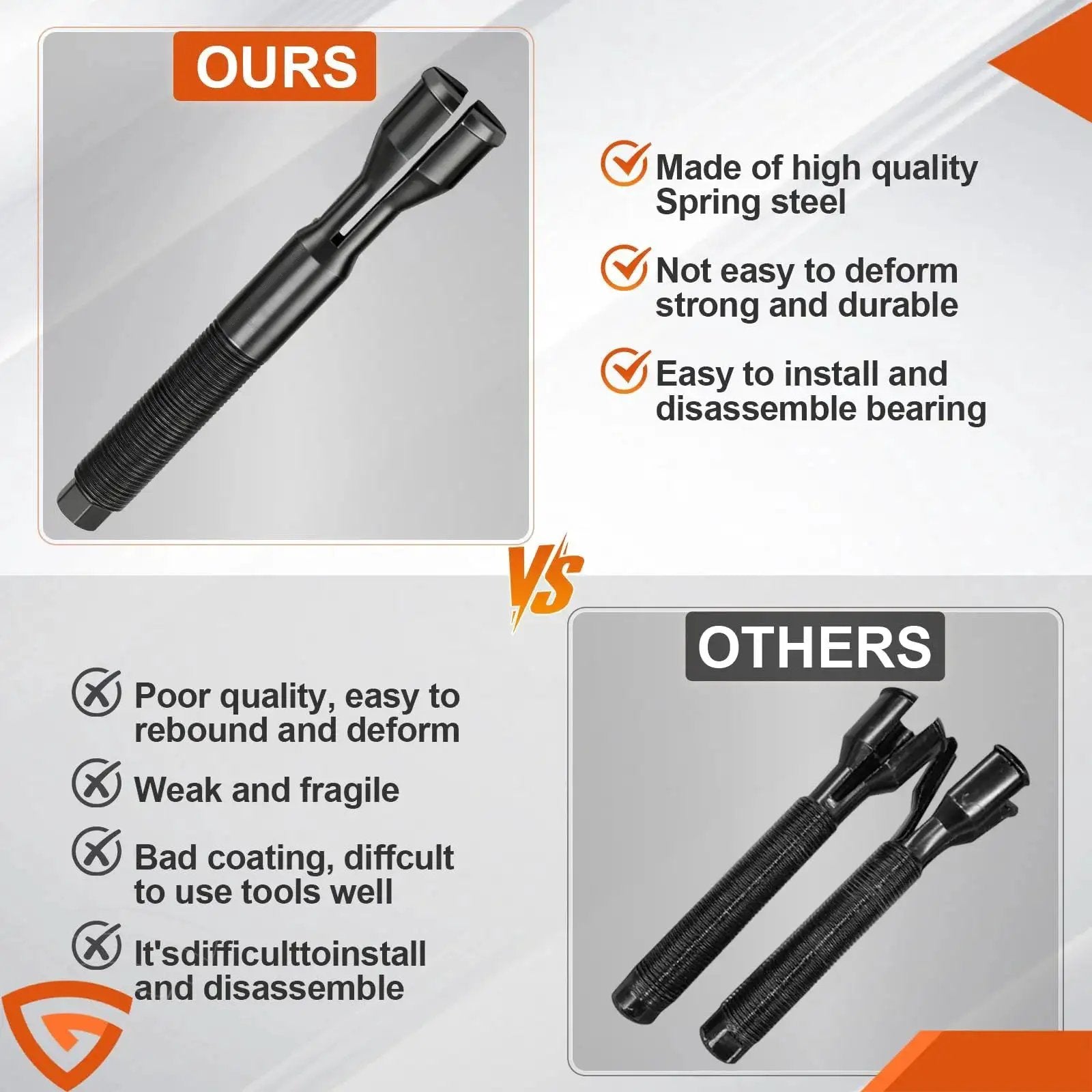 Comparison of high-quality spring steel bearing remover vs. lower quality tools for Harley Davidson M8 models 2007 to 2024.