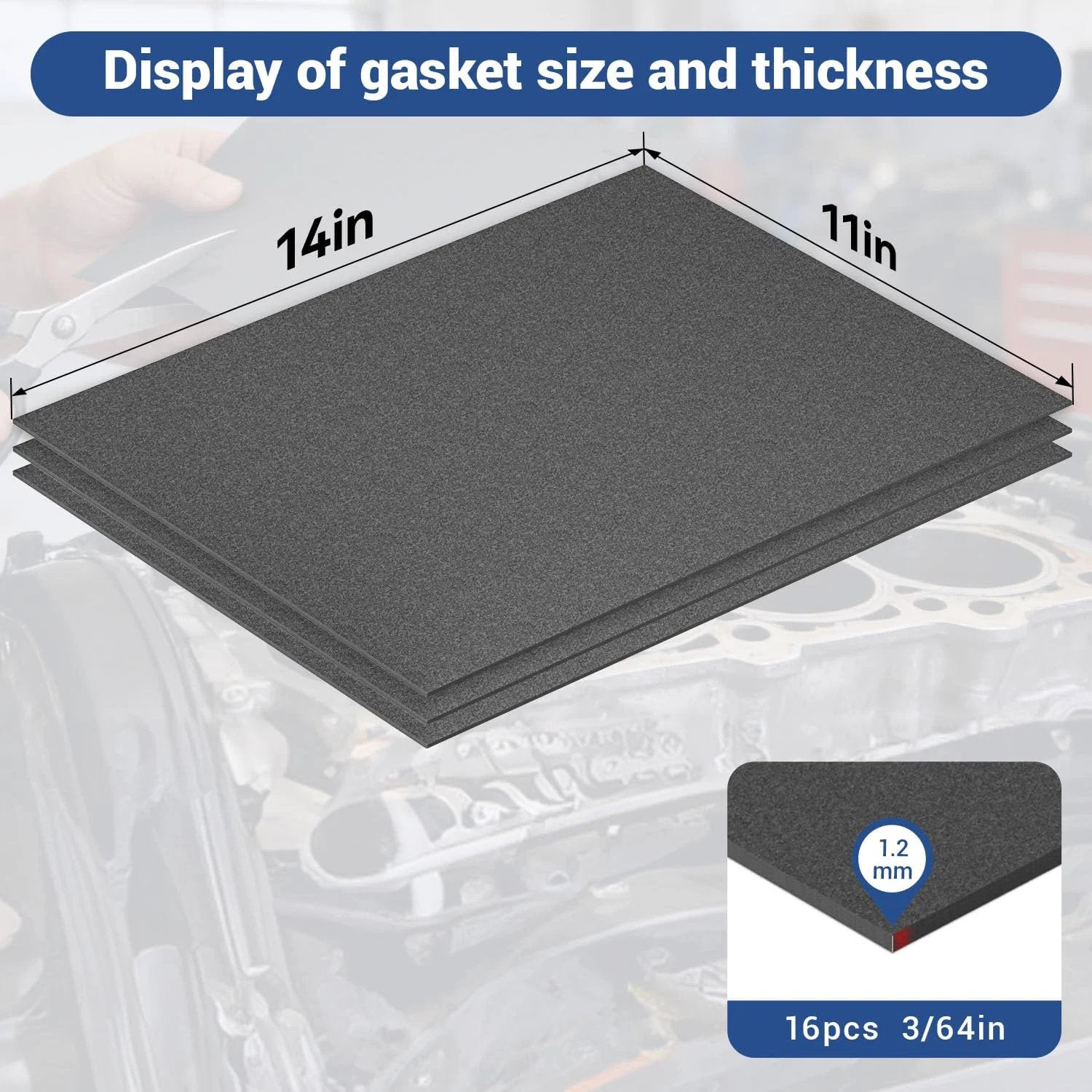 High Temperature Non Asbestos Gasket Material Kit For DIY Engines And Lawn Mowers 16 Sheets 14 By 11 Inches 1.2mm Thick Oil Resistant Sealing