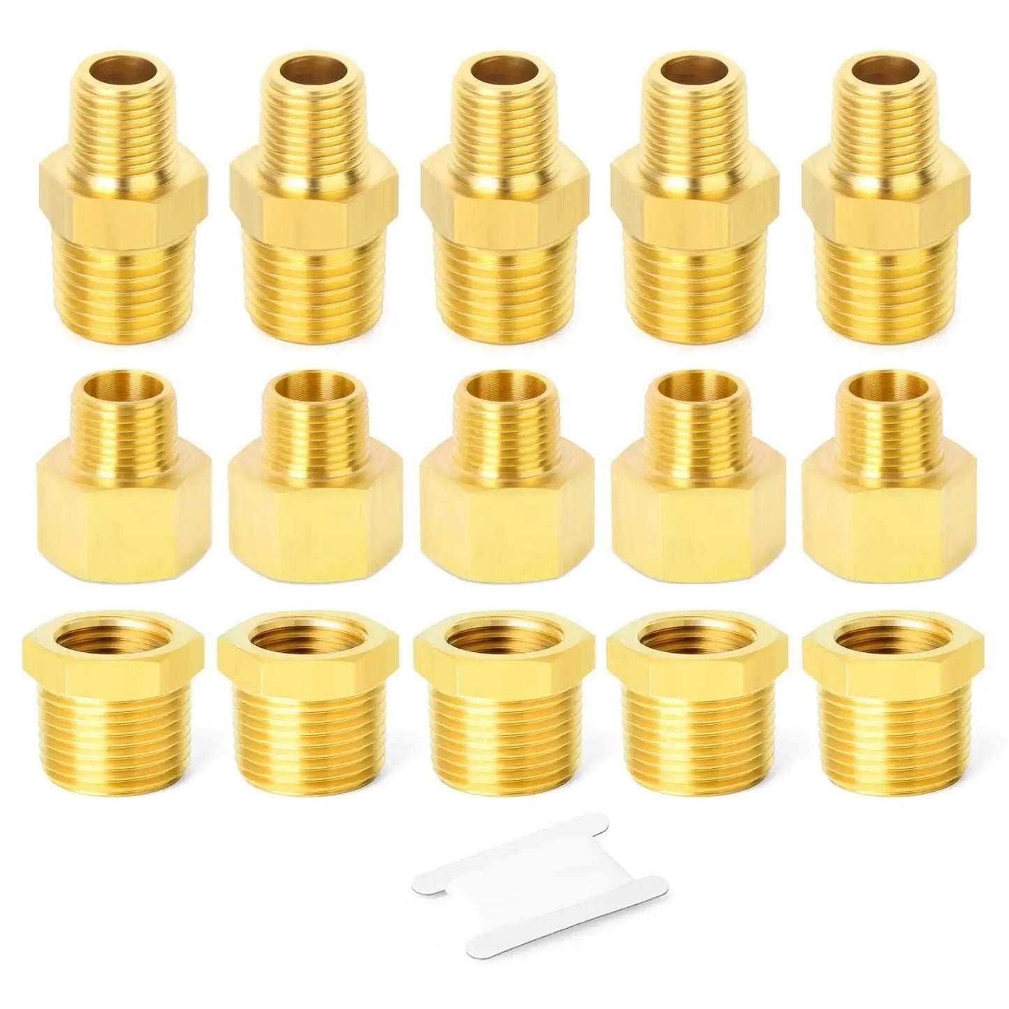 Durable Brass Pipe Fitting Set With 15 Pieces Including Hex Bushings Reducer Adapters And Reducing Nipples Three Eighths Inch NPT To Quarter Inch NPT Solid Brass Construction For Plumbing And DIY From GASHER