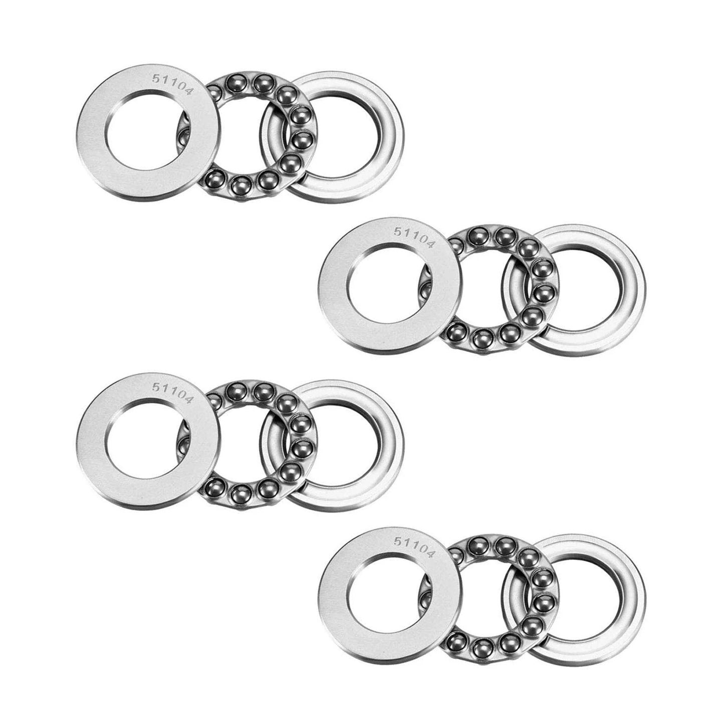 4 Pcs Thrust Ball Bearings 20mm Bore 35mm OD 10mm Width 51104 Series Steel Cage Single Row Heavy Duty Build High Wear Resistance And Heat Tolerance Ideal For Oven Turntables Pumps Jacks Machines Automobiles