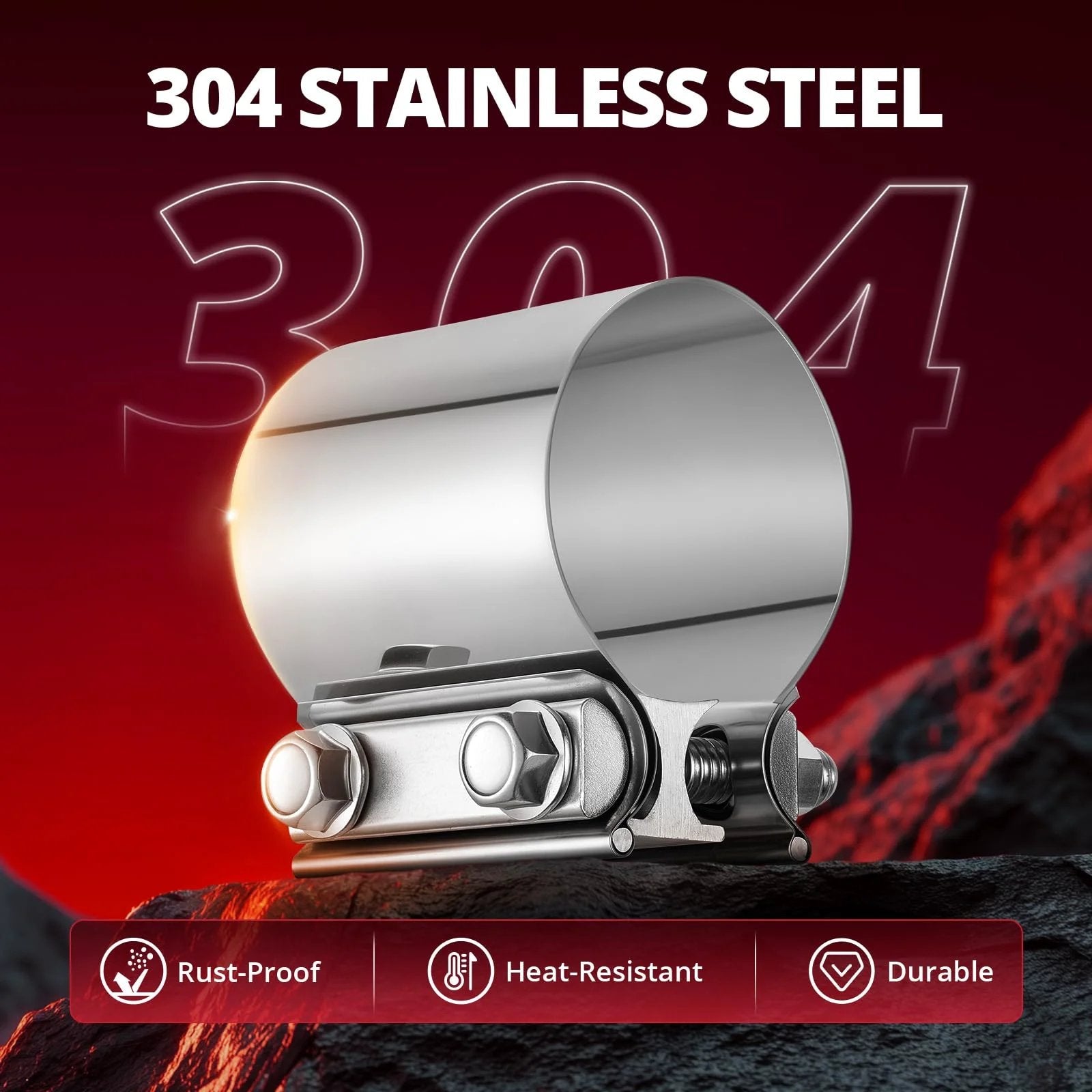 Two Point Five Inch Exhaust Clamp For Pipes Mufflers And Catalytic Converters Stainless Steel 304 Heavy Duty Butt Joint Band Clamp