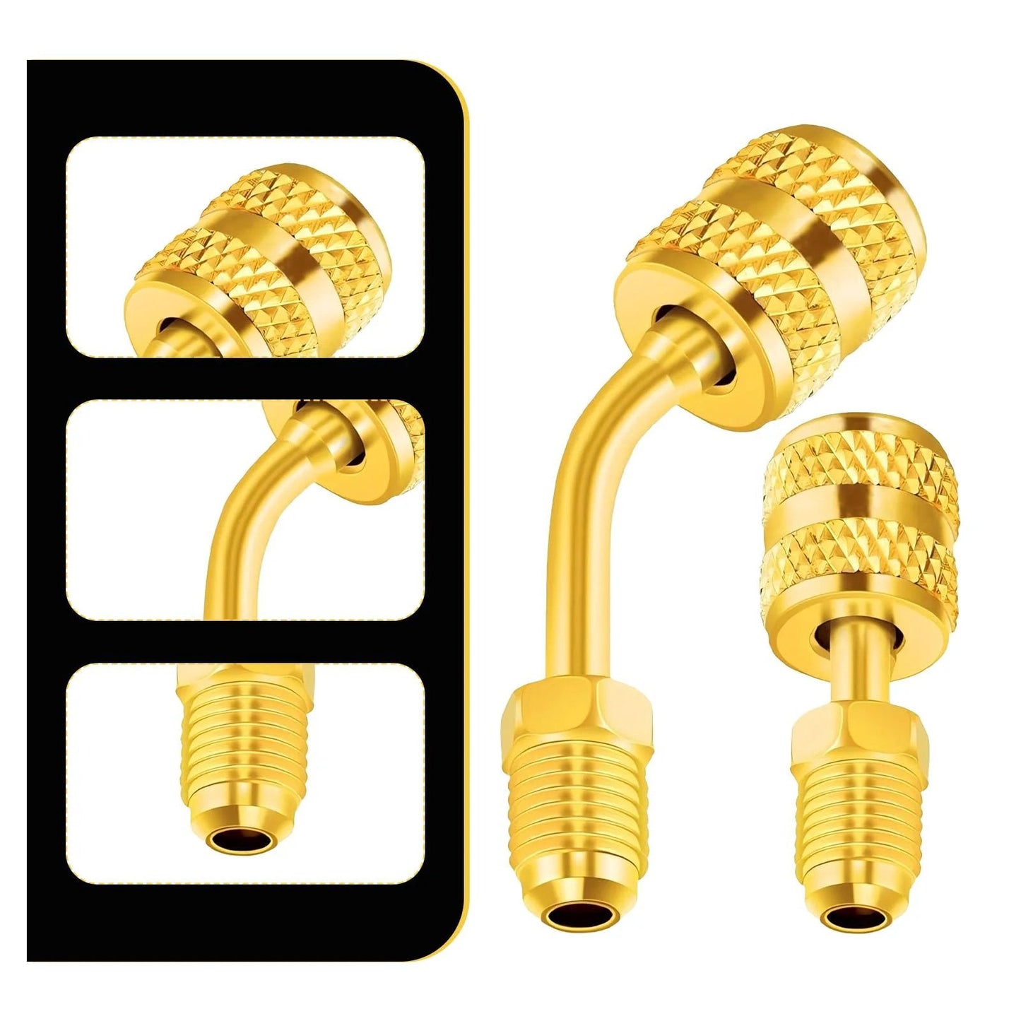 R410A Mini Split Adapter 5/16 Inch Female To 1/4 Inch Male Flare Brass Alloy With Two Straight And Two Angled Adapters For Air Conditioners HVAC And Hose Connectors