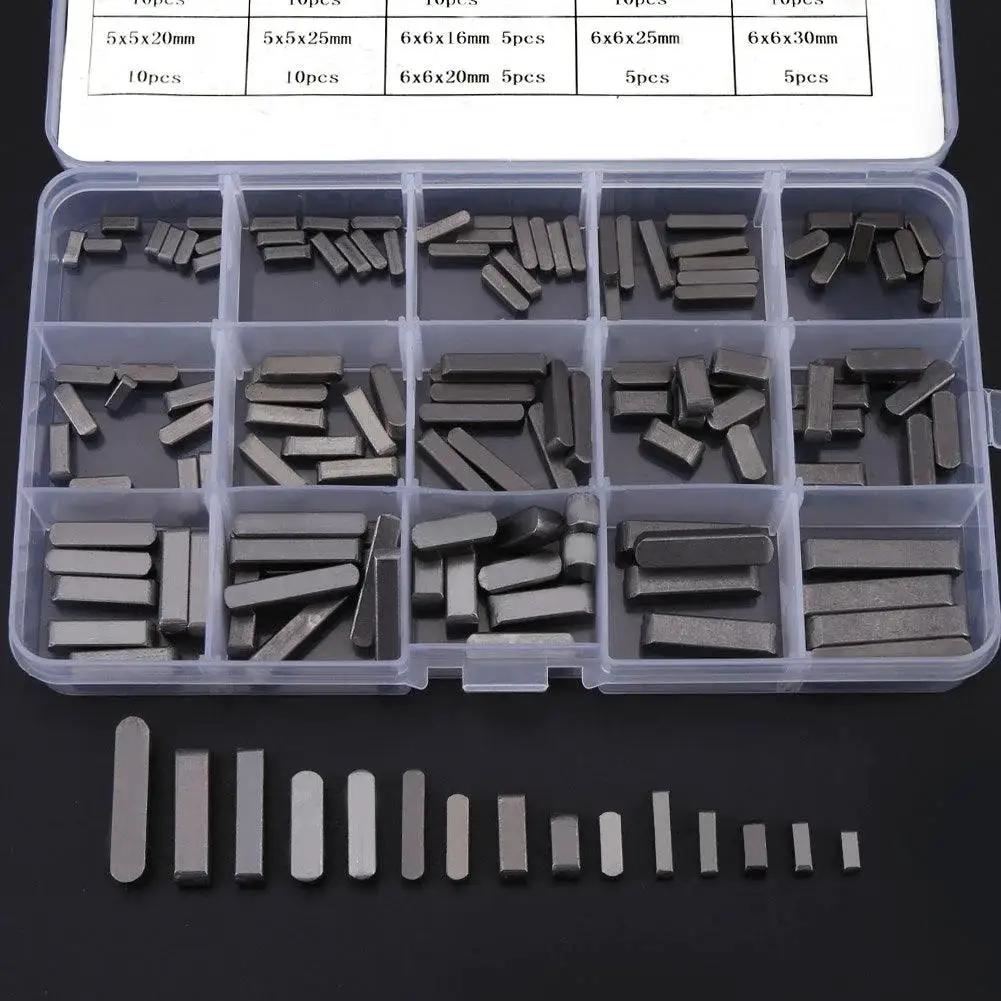 Stainless Steel Feather Key Set 140 Piece Keyway Kit For Flywheels Pulleys And Machinery Round Ended Shaft Keys In 8mm 10mm 12mm 16mm 20mm 25mm 30mm Rustproof Durable Fastening Hardware For DIY Projects Pro Shops And Heavy Duty Machines in a plastic box