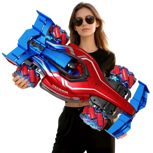 Two Point Four GHz Monster RC Truck With Lights And Music For Off Road Stunts One Twelfth Scale Remote Controlled Car held by woman.