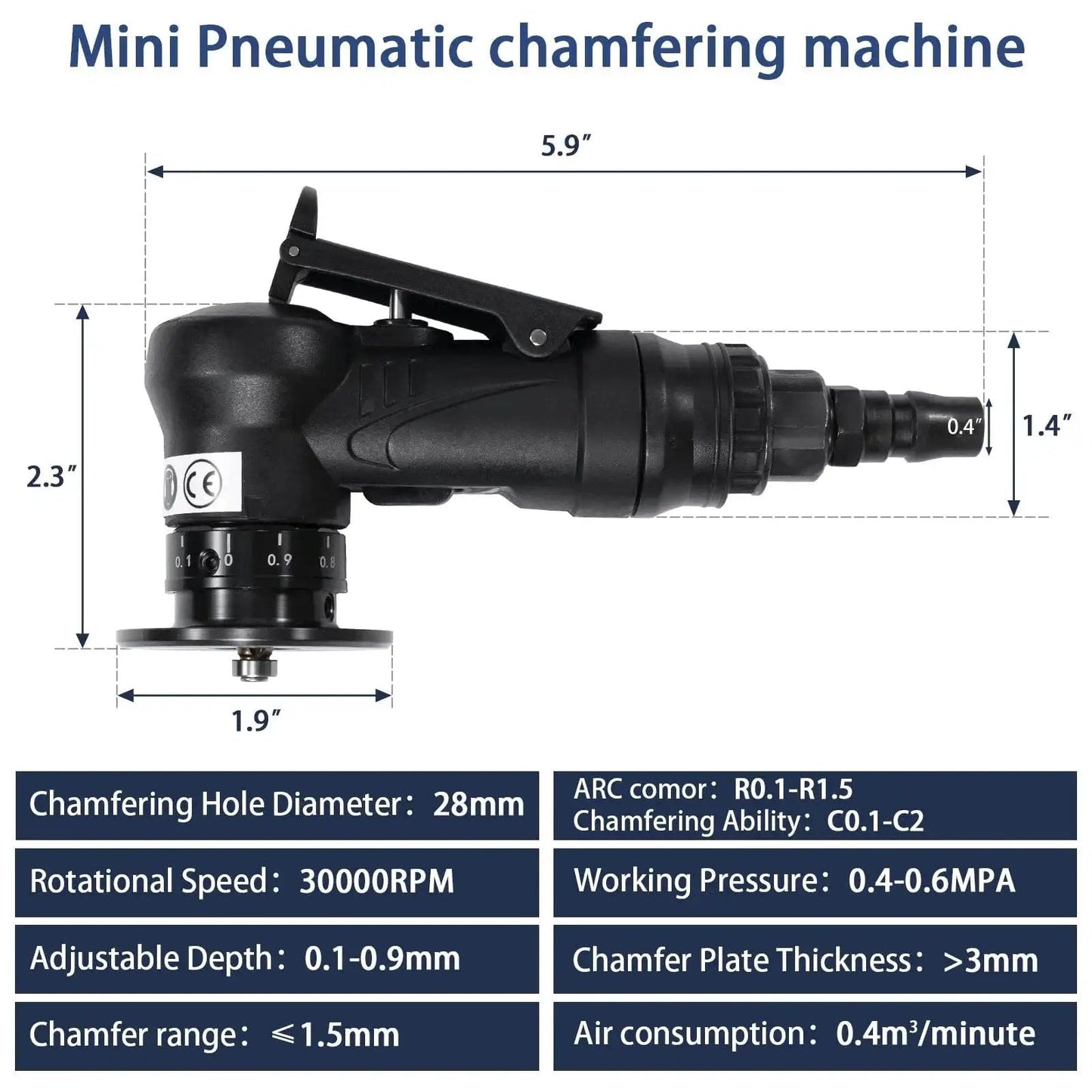 Handheld Pneumatic Chamfering Tool With 45 Degree Arc Corner One Quarter Inch Air Inlet For Metal And Wood Beveling