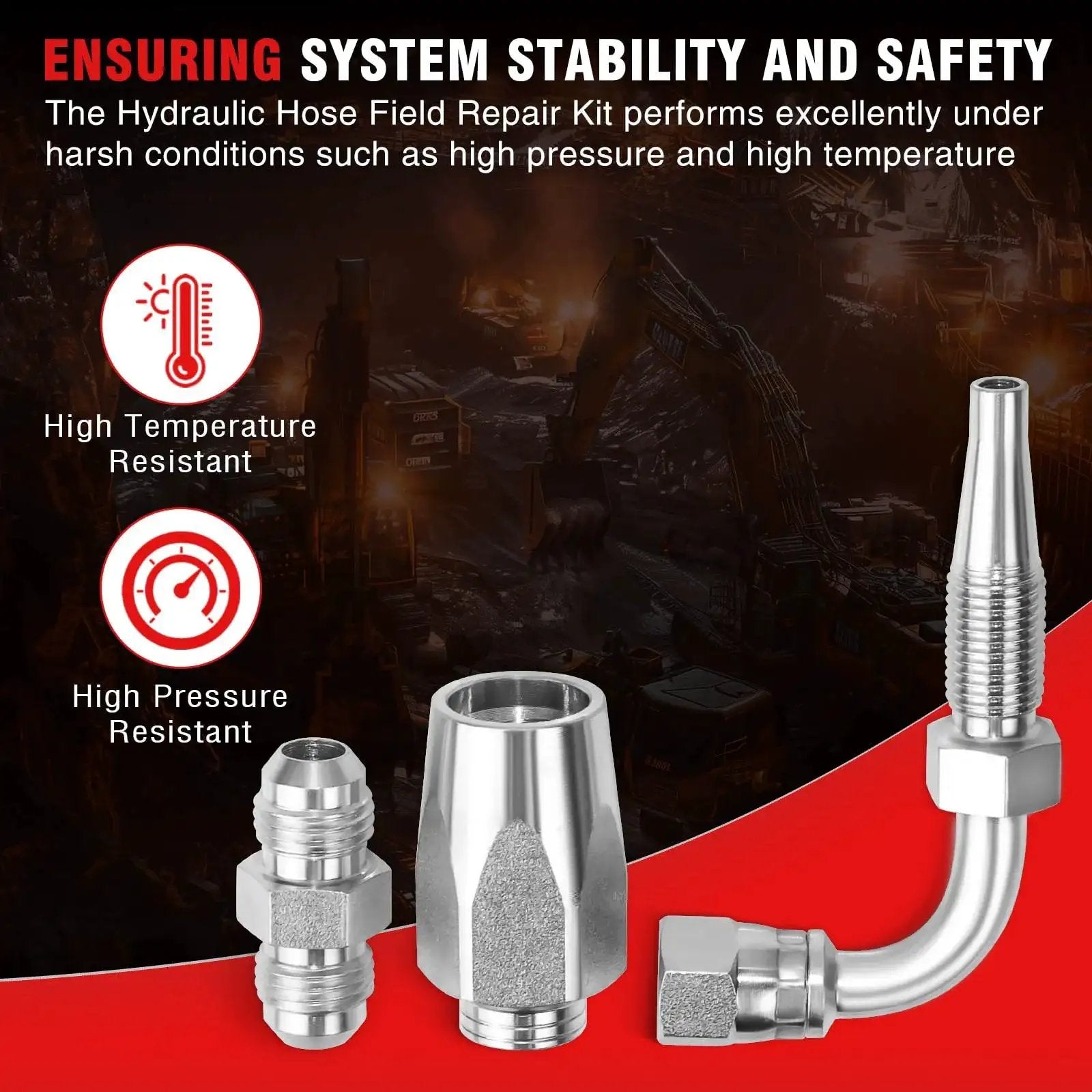 High temperature and pressure resistant Three Pack 90 Degree Hydraulic Hose Field Repair Kit For One Quarter Three Eighths And One Half Inch Inner Diameters Reusable Zinc Plated Components For Two Wire Braided Hoses Onsite Fix Kit By AKM