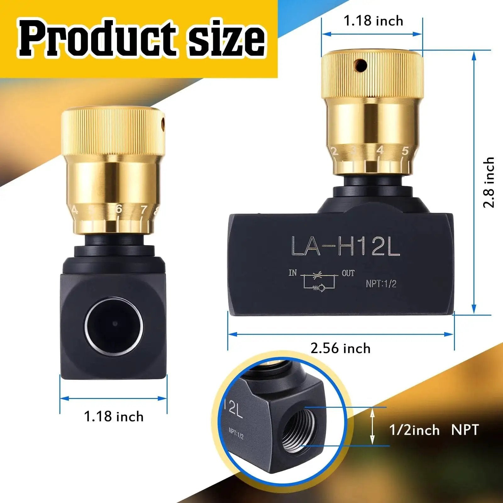 Hydraulic Flow Control Needle Valve For One Half Inch NPT Ports Dual Function Regulator With Single Direction Operation
