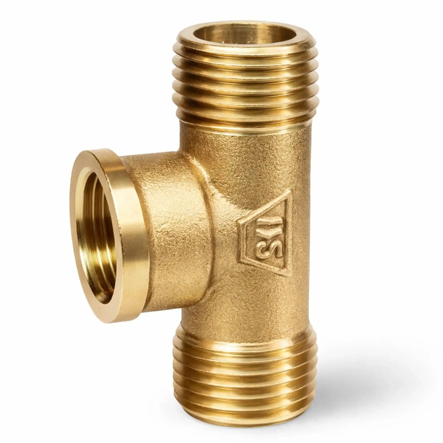 Brass Pipe Tee One Half Inch Male To One Half Inch Female To One Half Inch Male Three Way Connector for plumbing and garden hose lines