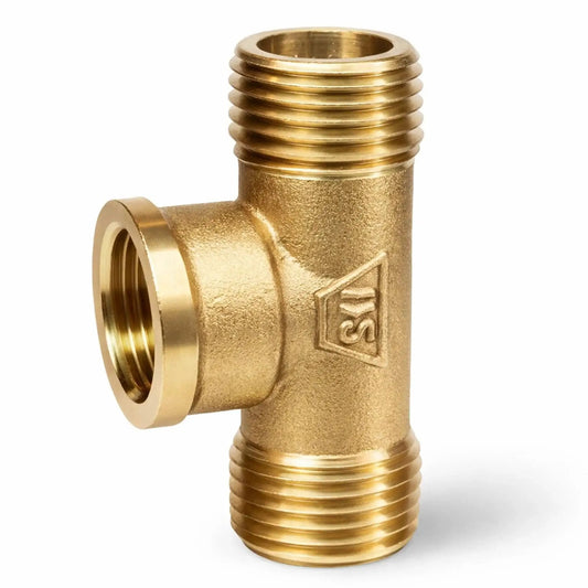 Brass Pipe Tee One Half Inch Male To One Half Inch Female To One Half Inch Male Three Way Connector for plumbing and garden hose lines