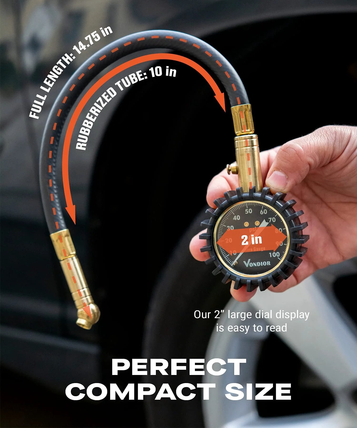 Glow Dial Tire Pressure Gauge 0 to 100 PSI For Cars And Trucks ANSI B40.1 Certified Large 2 Inch Easy Read Gauge handheld