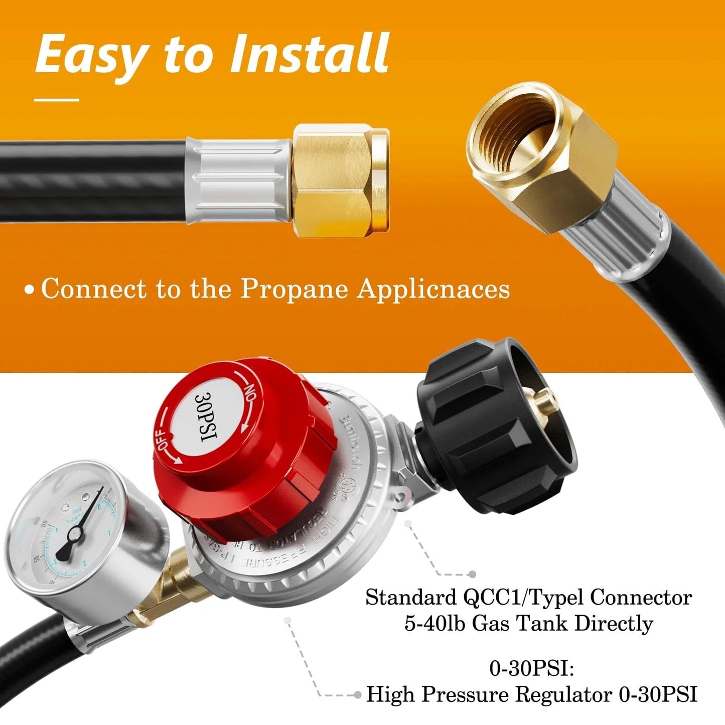 Adjustable Propane Regulator With 0 to 60 PSI Gauge And Hose For LP Gas Cookers Burners Turkey Fryers And Smokers NUPICK