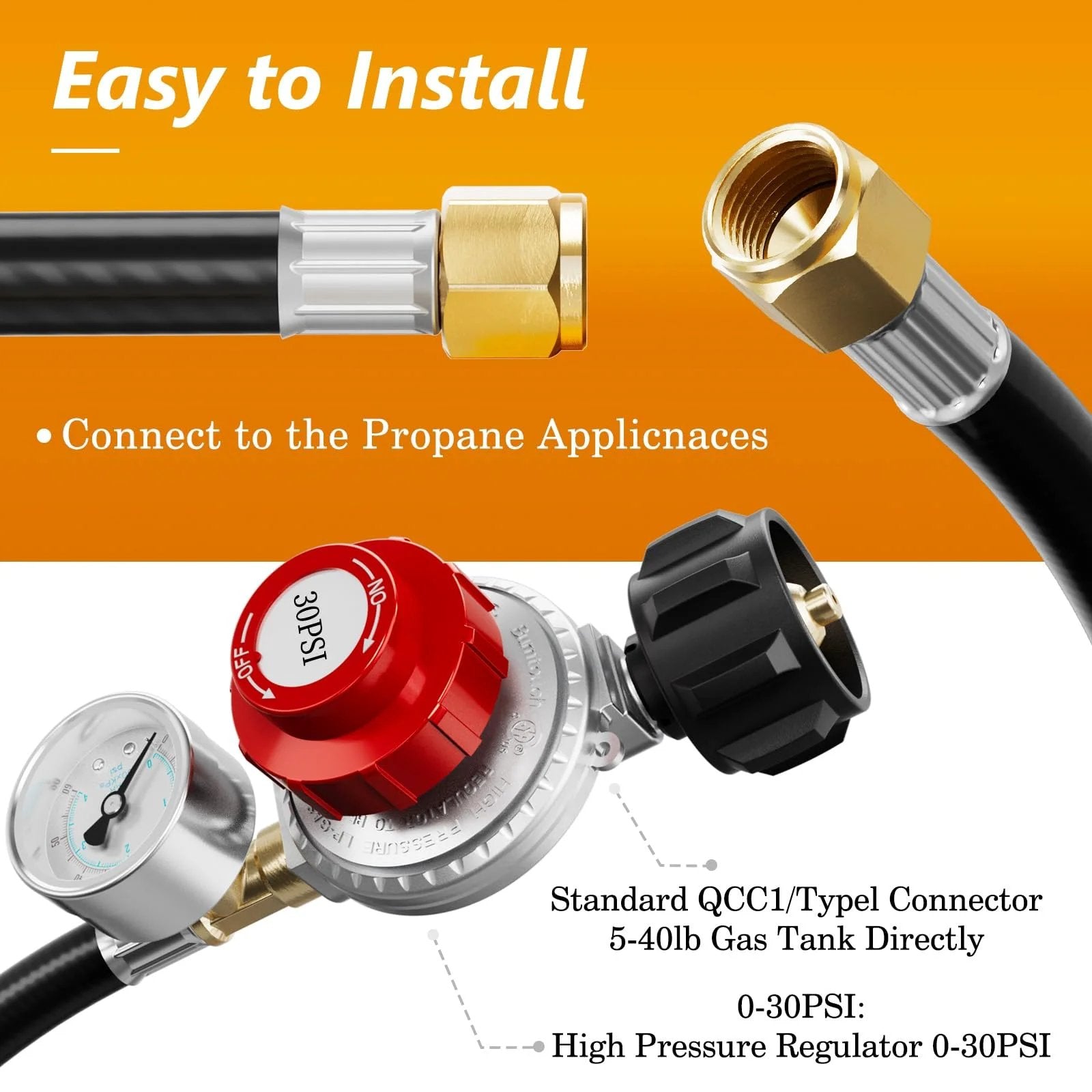 Adjustable Propane Regulator With 0 to 60 PSI Gauge And Hose For LP Gas Cookers Burners Turkey Fryers And Smokers NUPICK