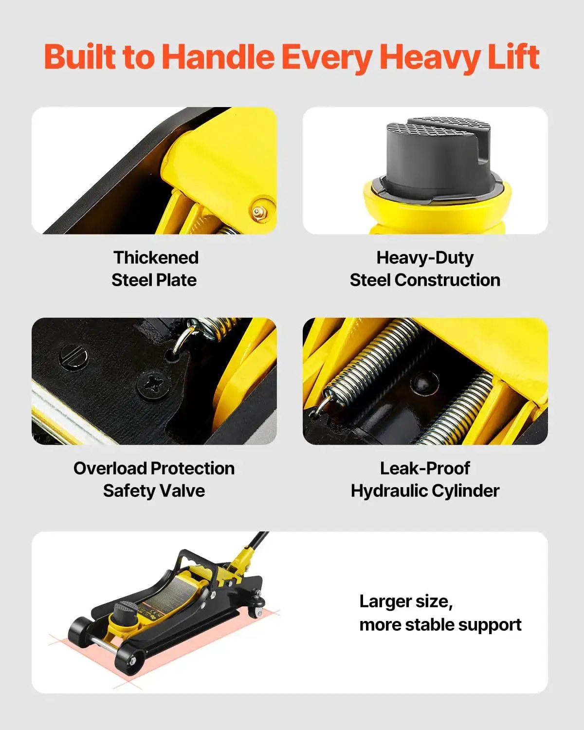 Heavy Duty Floor Jack 2.5 Ton Low Profile With Single Piston Lift Pump For Cars features and parts diagram