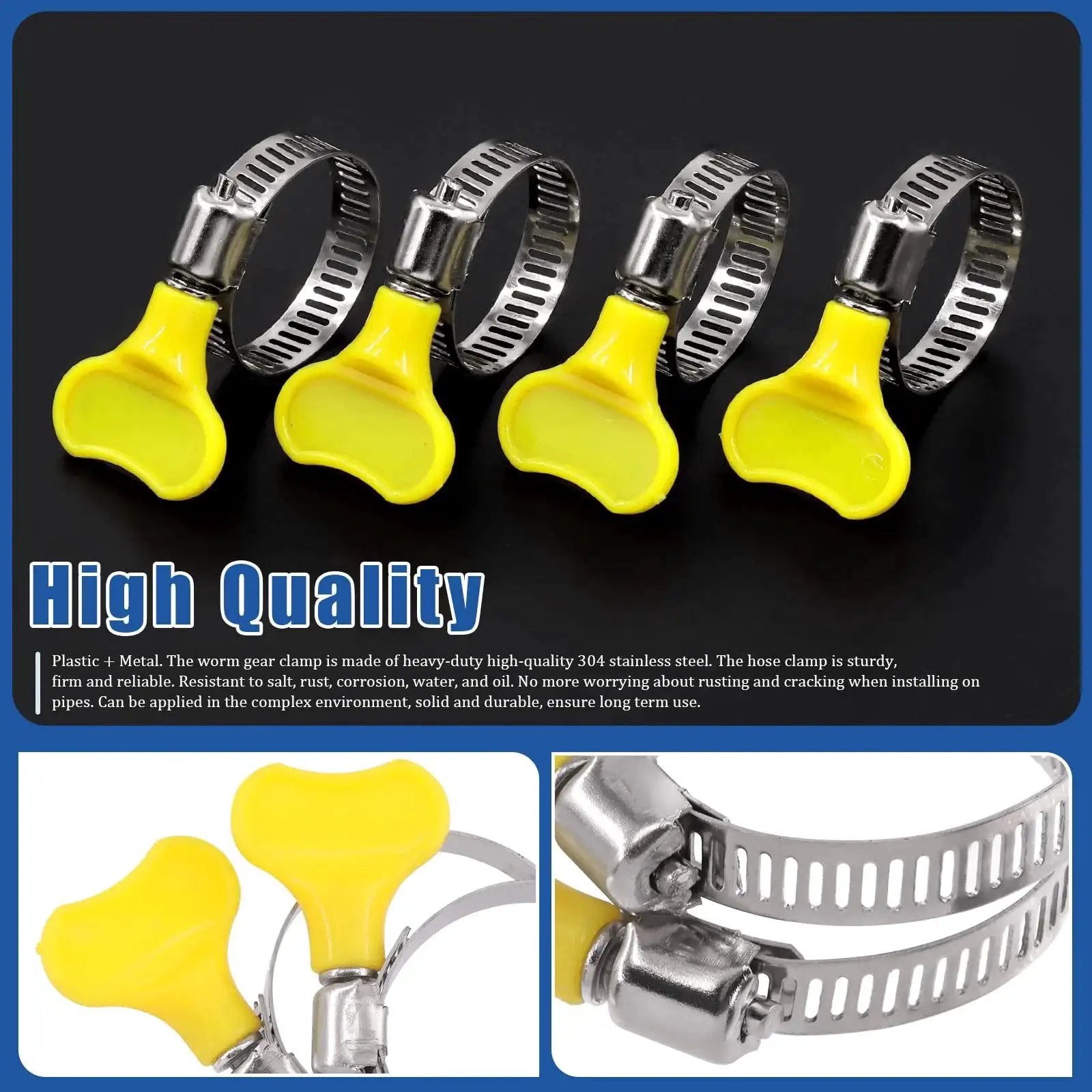 Adjustable 19-29mm Hose Clamps Set With Key Type Worm Gear, 20Pcs Stainless Steel 304 Clamps Close-Up On Plastic Handle For Water Pipes