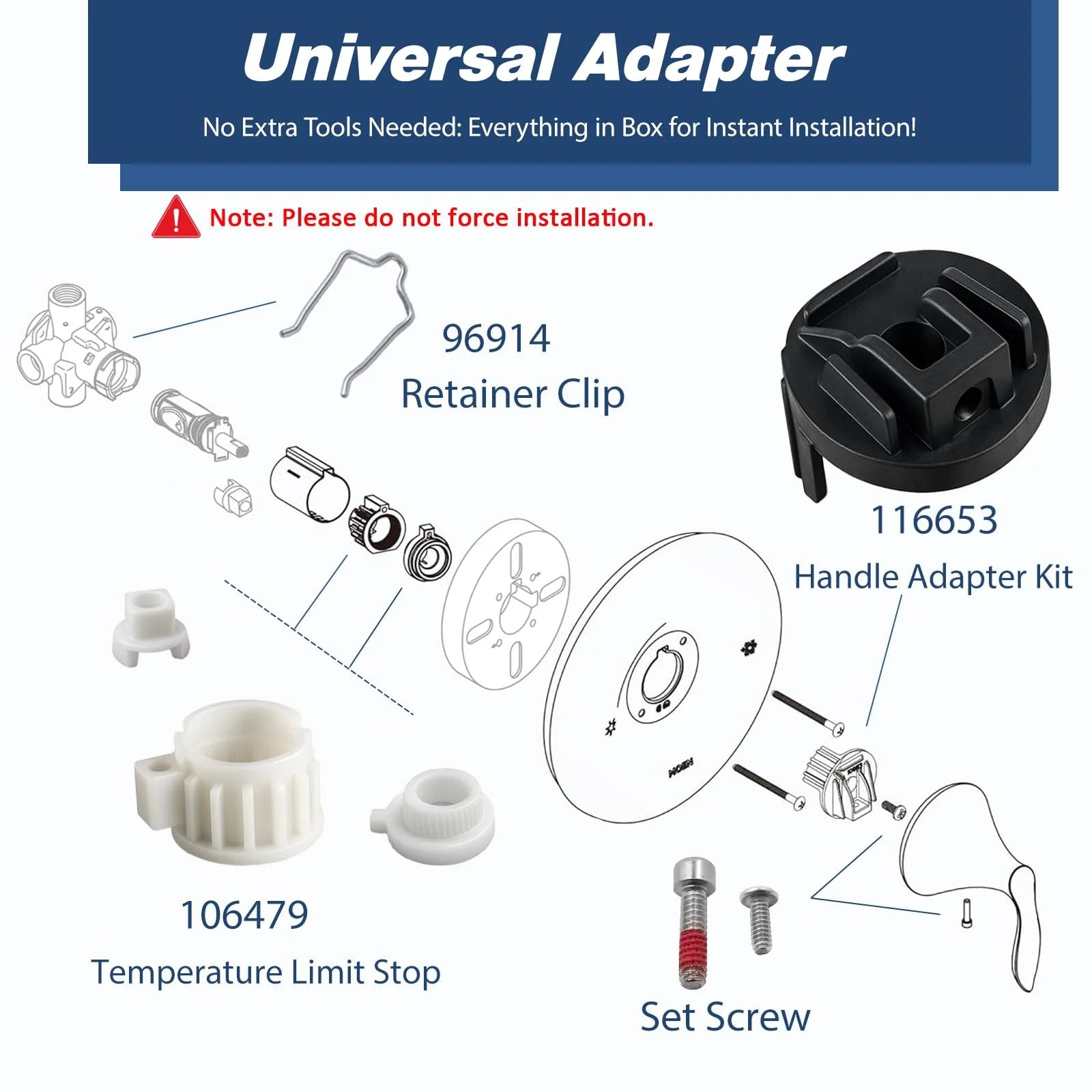 Universal Moen 1222 Cartridge Kit Replacement With Removal Tool And Handle Adapter 116653 for Posi Temp Shower Repair components