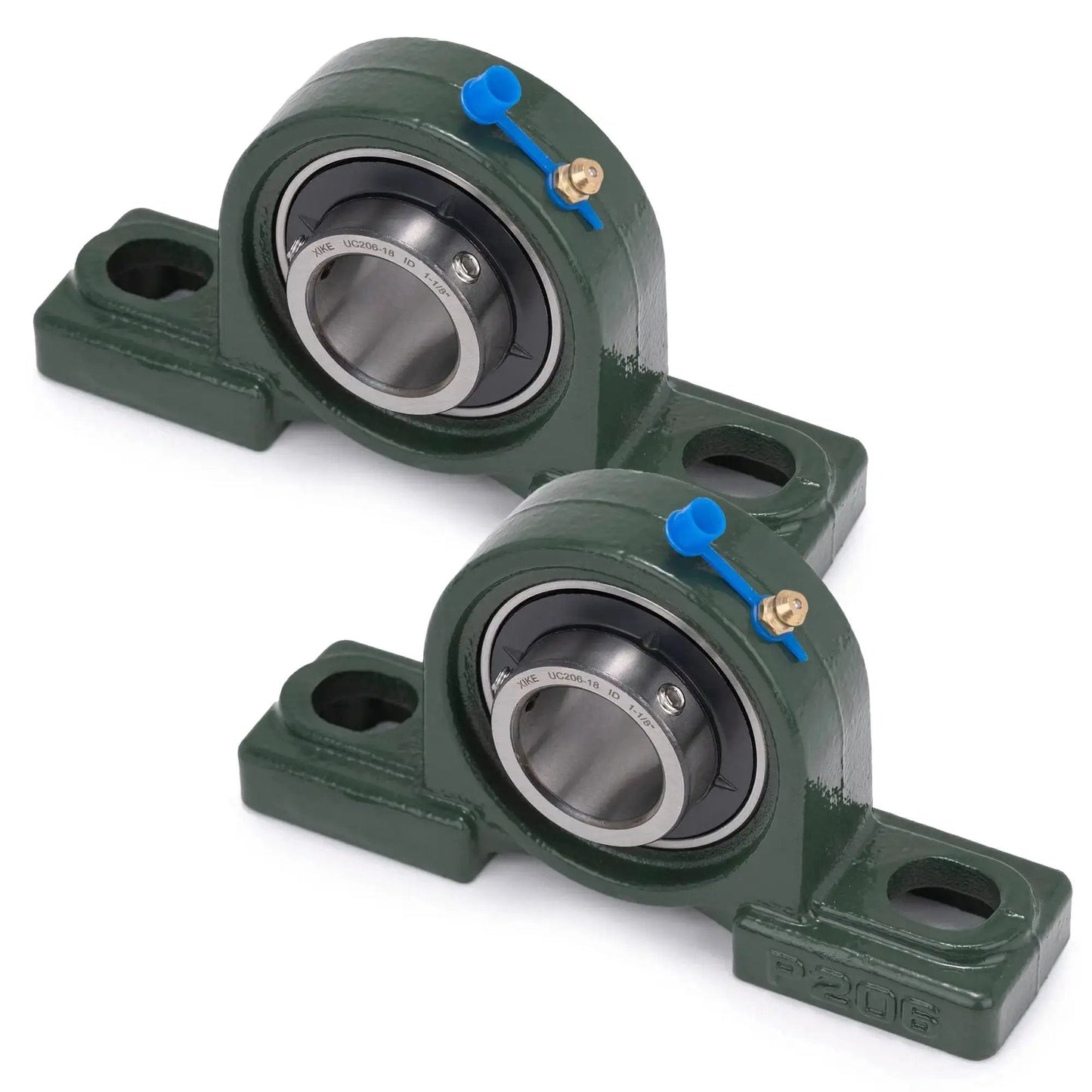 Two Pack Pillow Block Bearing Set UCP206-18 Bore 1 1/8 Inch Self Aligning Chrome Sealed Bearings With Solid Cast Iron Base