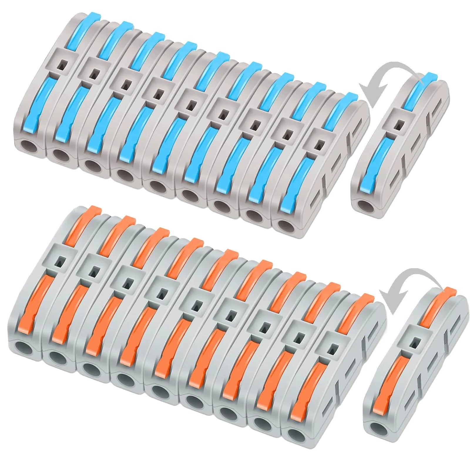 Lever Wire Connector Kit With 20 Pieces For Quick Connect Inline Splices And Push In Terminals, Professional Electrical Butt Compact Speaker Connector Set For AWG 28 To 12 Circuits, Safe Insulated Flame Retardant Housing.