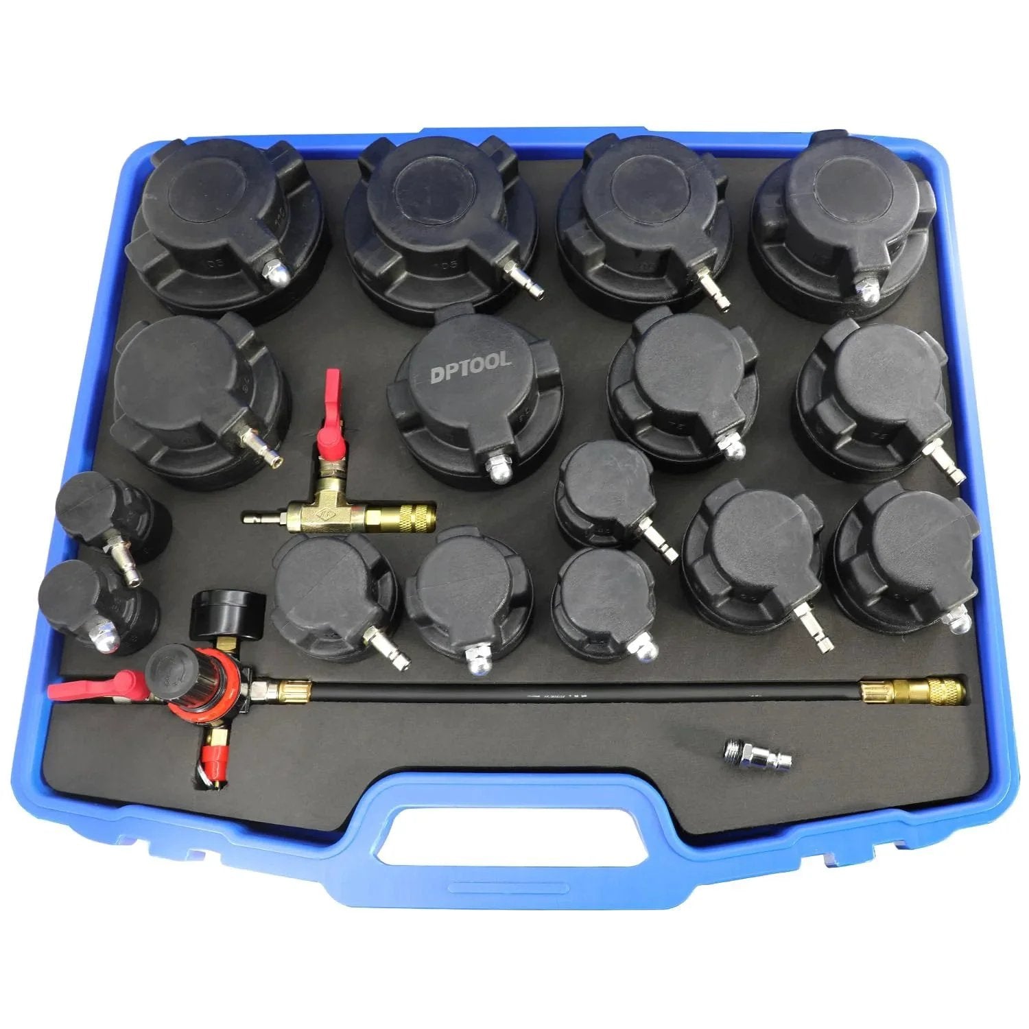 Turbo System Leak Tester Kit For Cars, 19-Piece Turbo Boost Leak Tester With 16 Step Adapters, Turbocharger Air Pressure Gauge