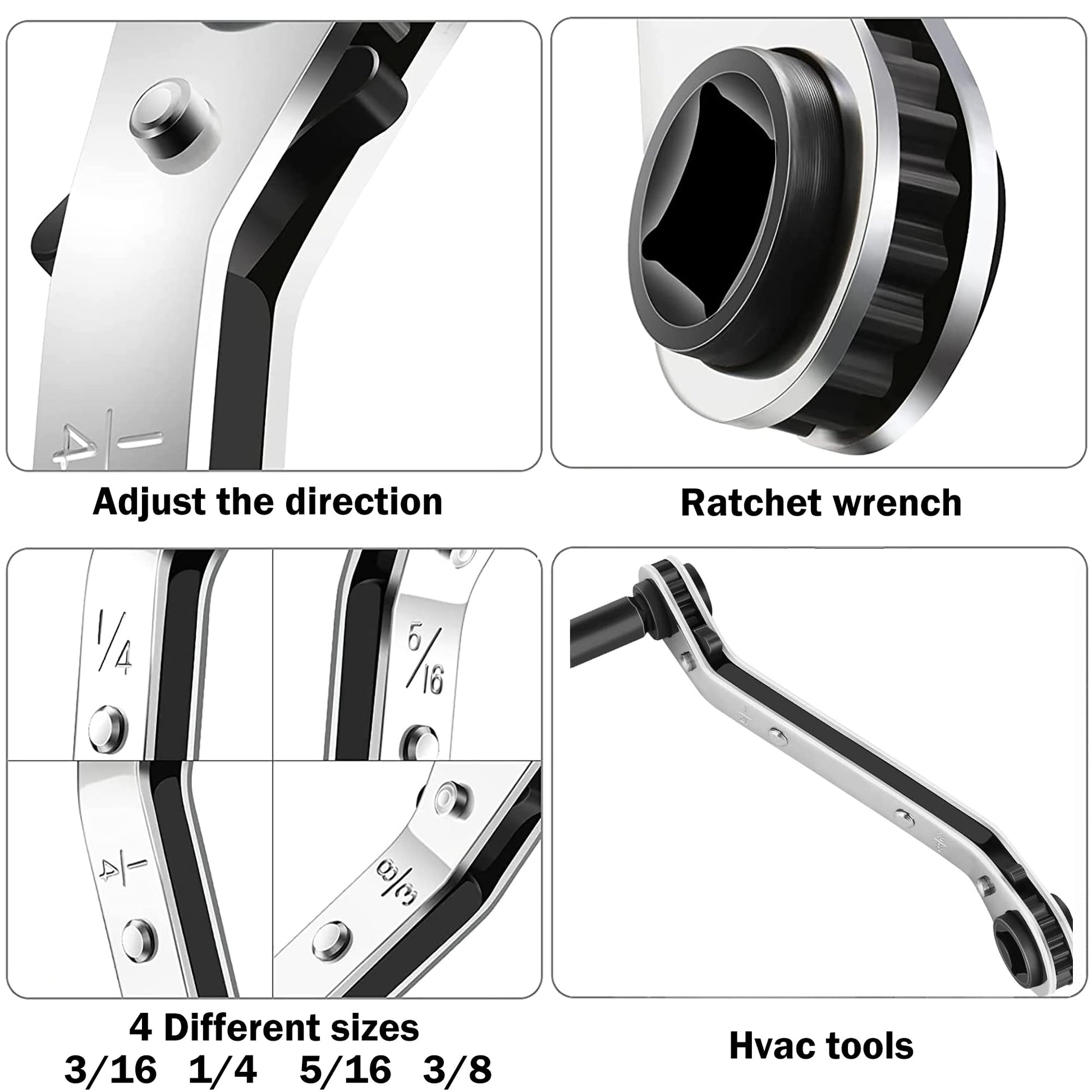 HVAC Air Conditioning Valve Ratchet Wrench Set with Dual Pneumatic Wrenches, sizes 3/16 to 3/8 inch, close-up view