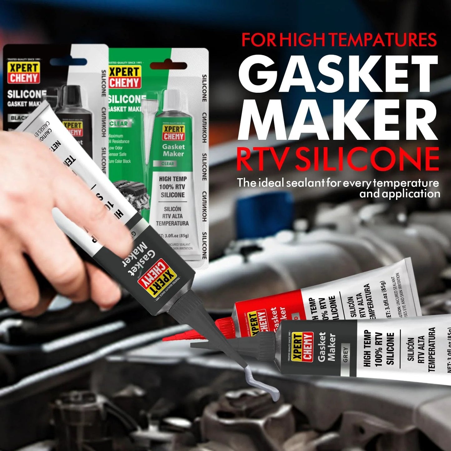 RTV Silicone Gasket Maker for Automotive High Temp Sealant Anti Freeze and Oil Resistant Bonding with packaging and engine application