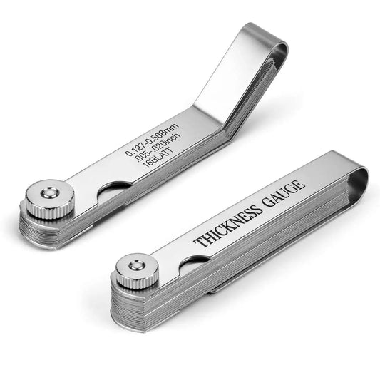 Feeler Gauge Set Stainless Steel Two Piece Pro Grade With Thirty Two Straight Blades And Sixteen Angled Blades Dual Marked SAE And Metric