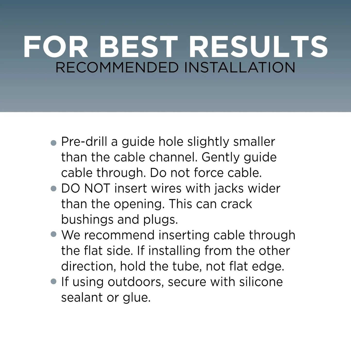 Dual Feed Through Bushing For RG6 Coaxial Cable Pass Through Grommet For Walls And Cabinets Indoor Outdoor White 10 Pack installation instructions