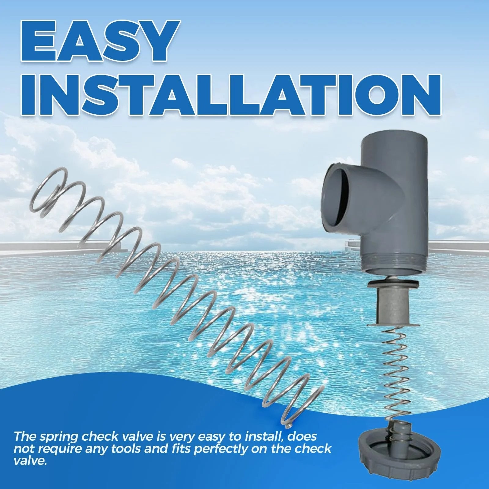Spring Check Valve 072524 for Pentair Ortega Pool System, shown with easy installation feature, stainless steel spring.