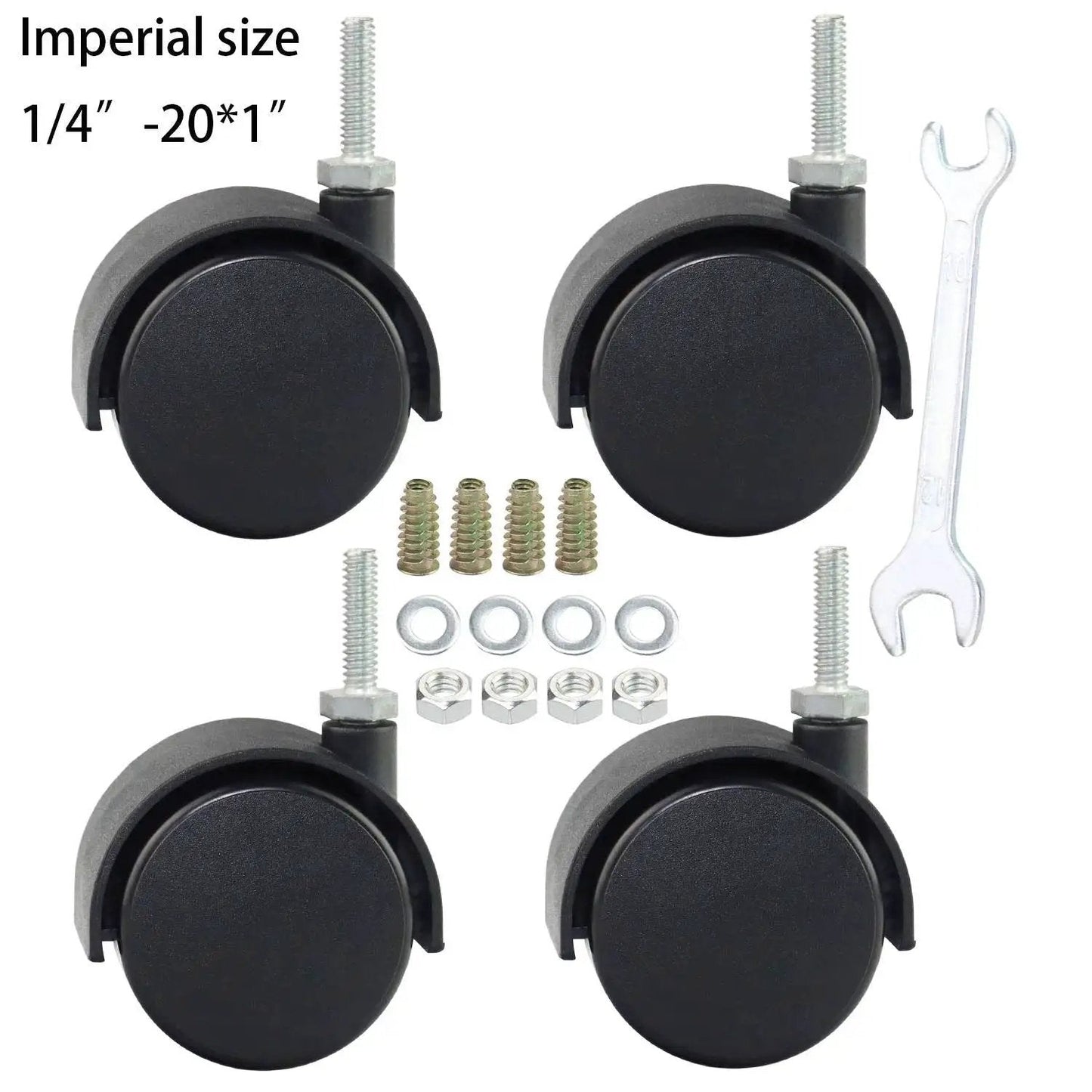 2 Inch Shelving Caster Swivel Stem Wheel With 1/4-20 Thread Stem For Small Shelves And Furniture Pack Of 4, no brakes shown
