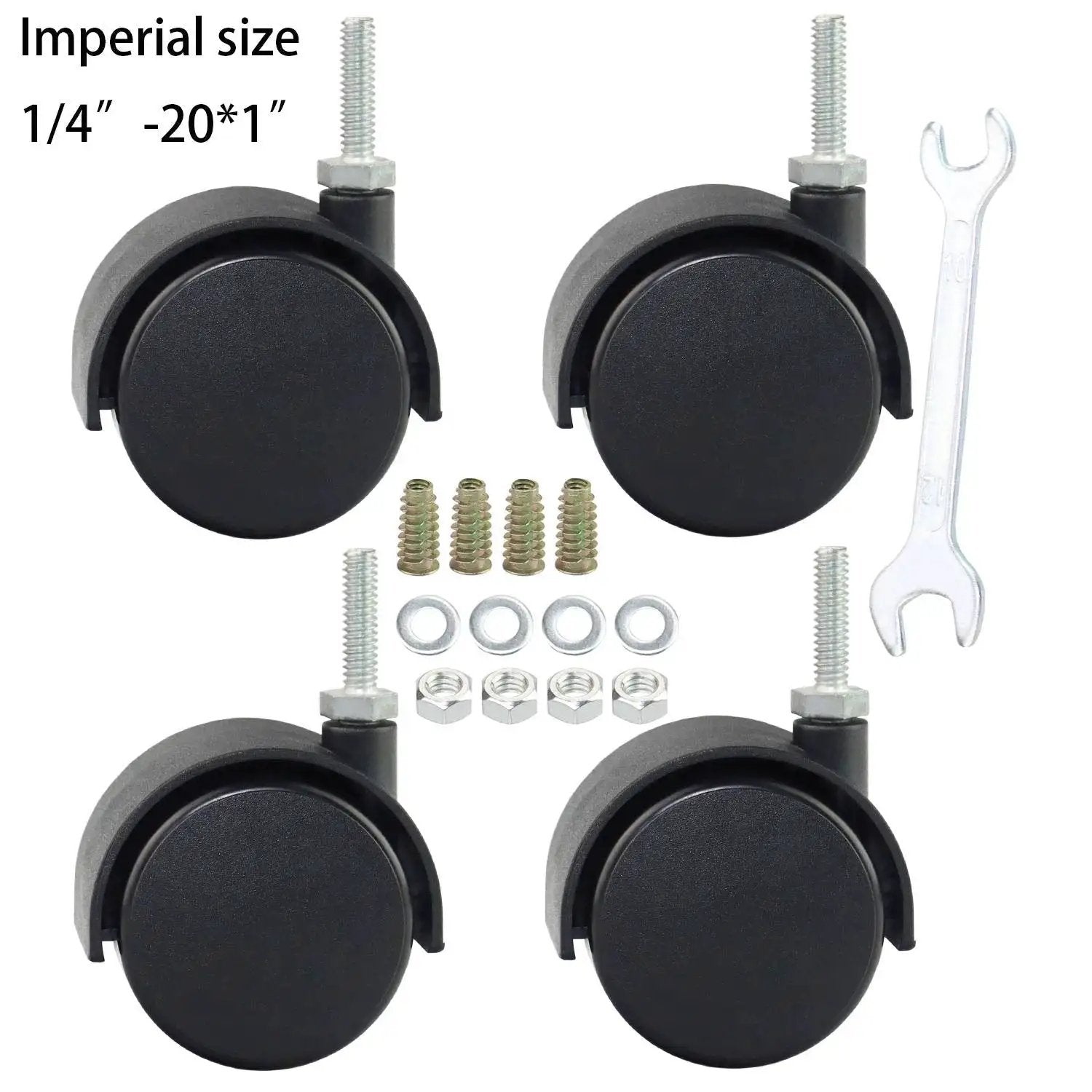 2 Inch Shelving Caster Swivel Stem Wheel With 1/4-20 Thread Stem For Small Shelves And Furniture Pack Of 4, no brakes shown