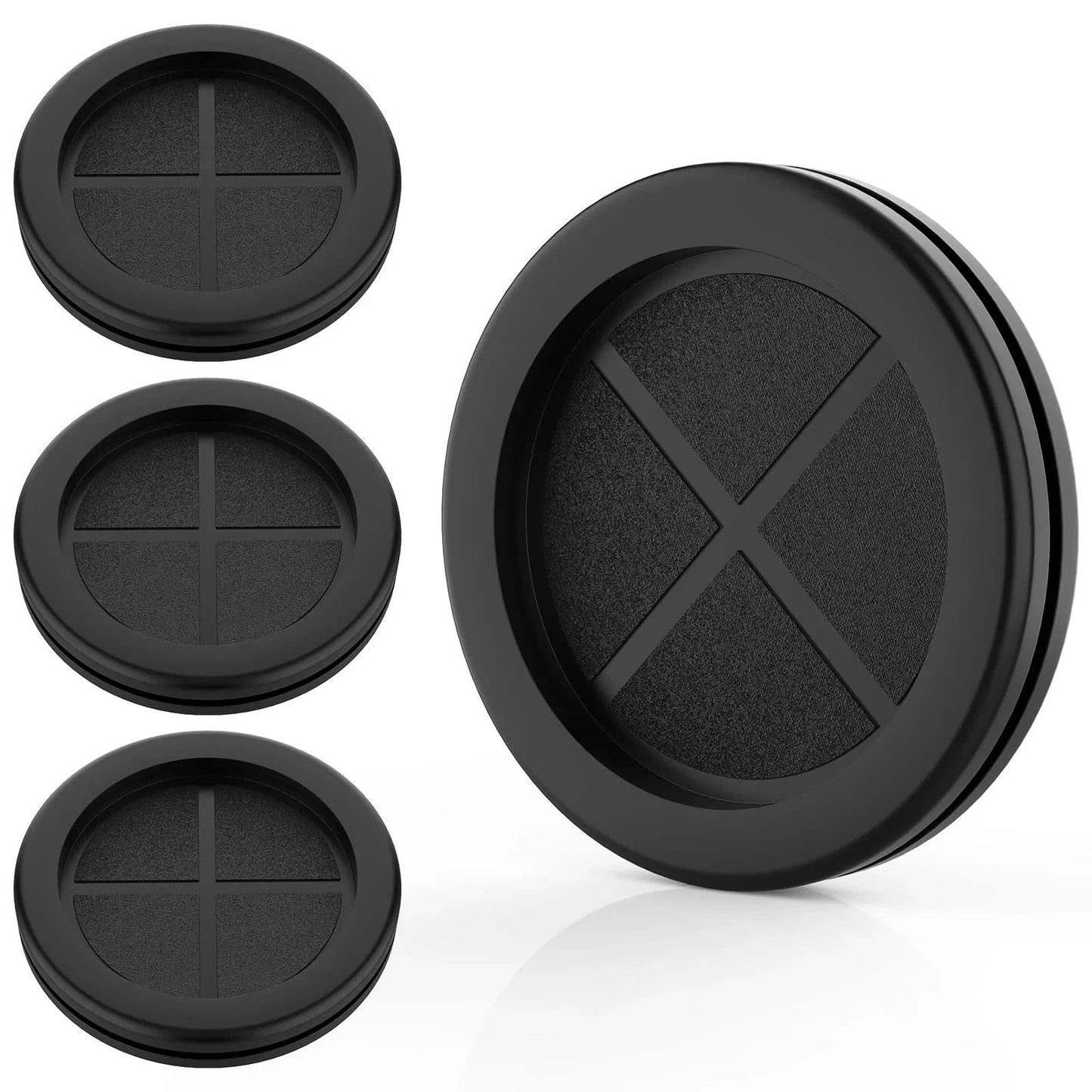 Rubber Grommets 2-1/8 In ID, 2-1/2 In Drill Hole, Double-Sided Wire Protection Plugs, 4 Pack, black synthetic rubber material